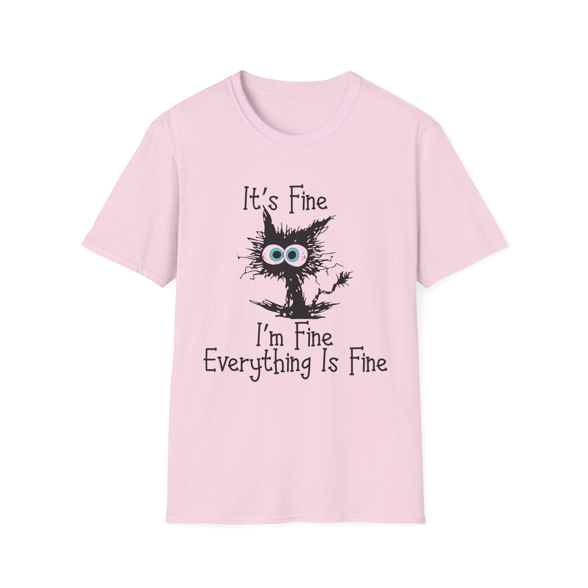 It's Fine Cat T-Shirt — Funny Grunge Cat Graphic Tee ("It's Fine I'm Fine Everything Is Fine")