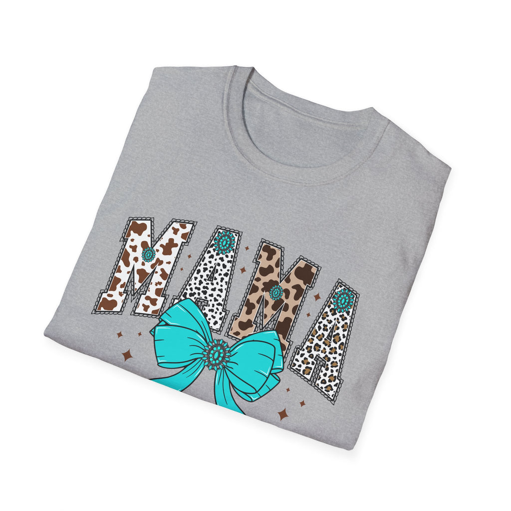 Mama Leopard Print Tee with Teal Bow – Cute Mother's Day Shirt