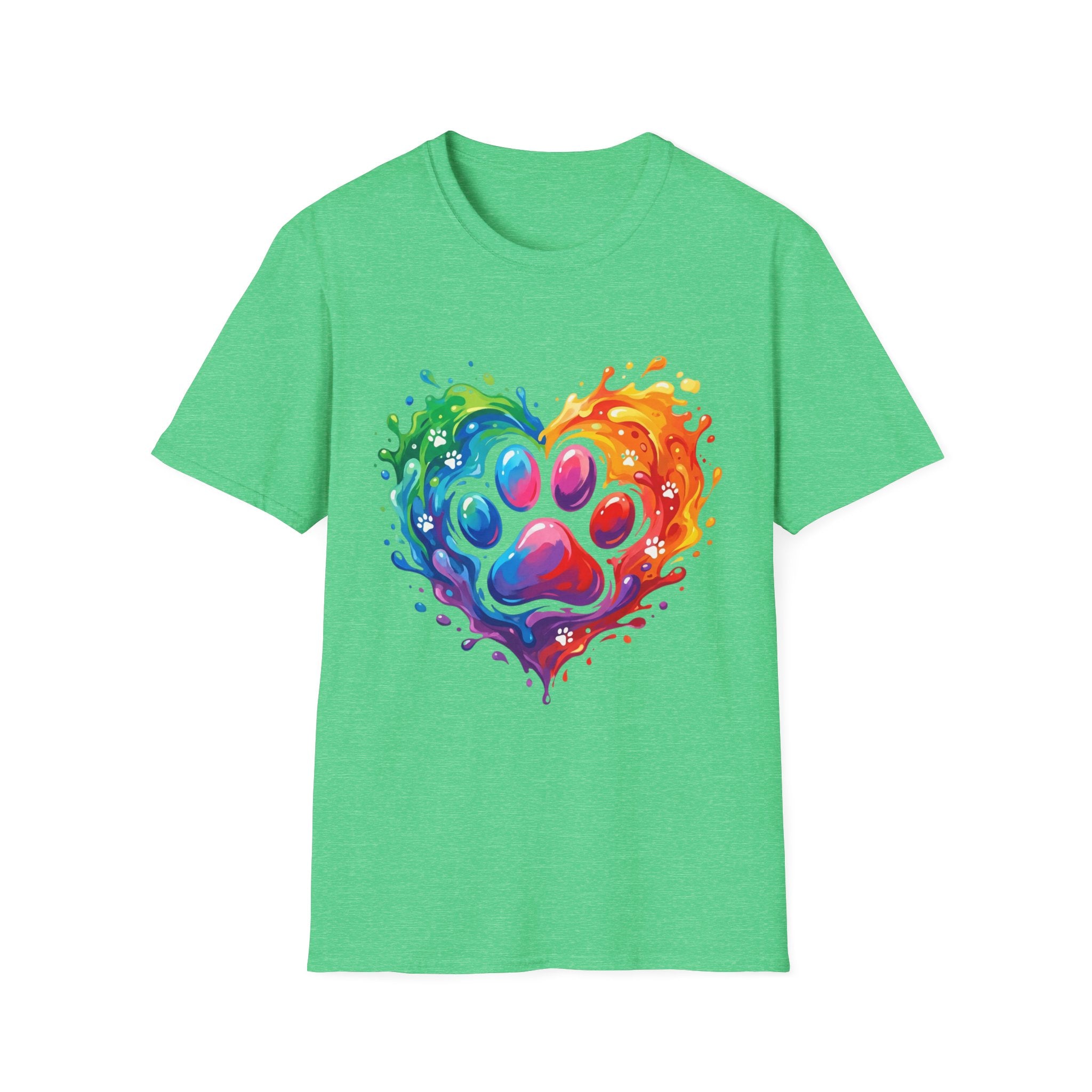 Rainbow Paw Heart T-Shirt — Colorful Pet Lover Tee