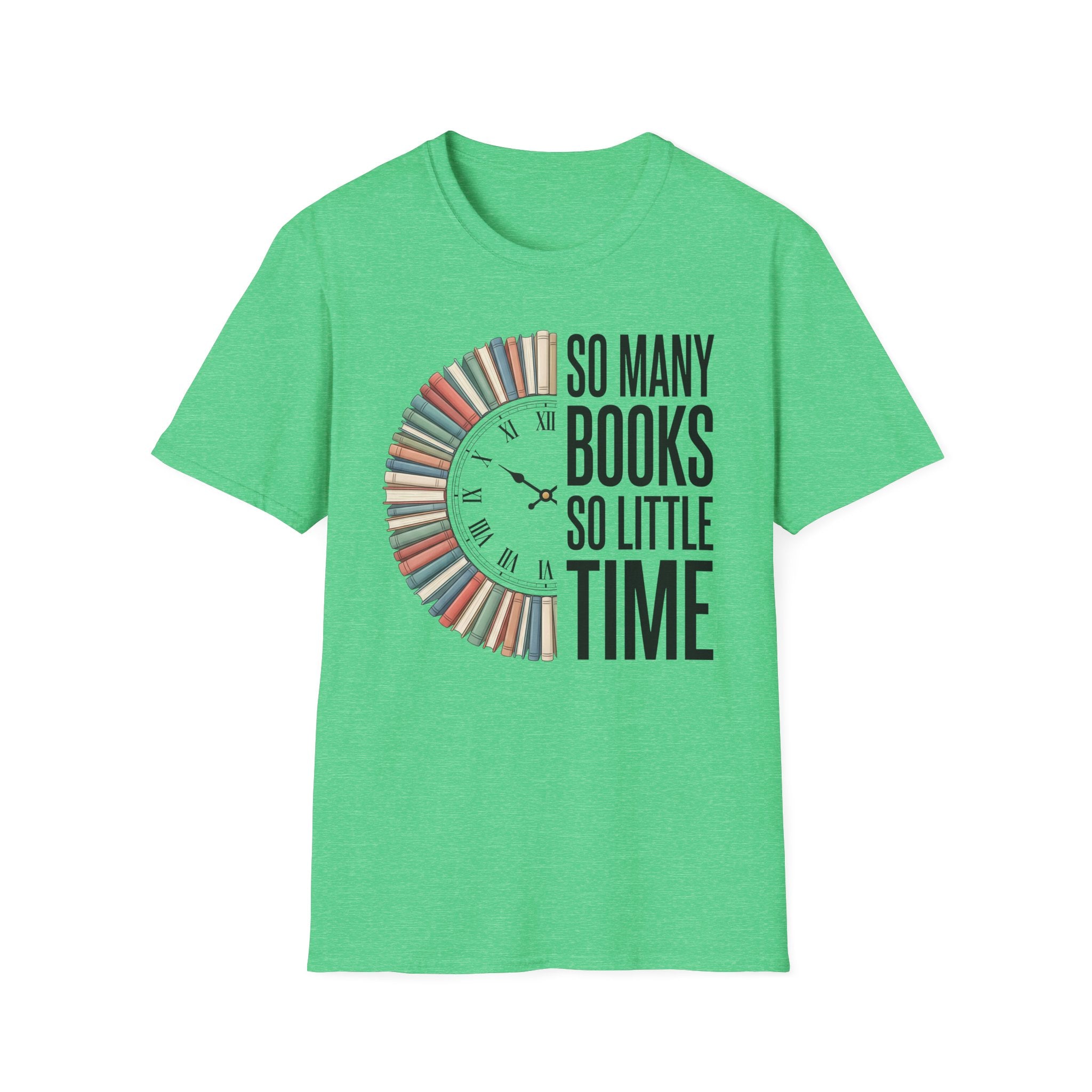 Book Lover T‑Shirt — "So Many Books, So Little Time" Clock Design