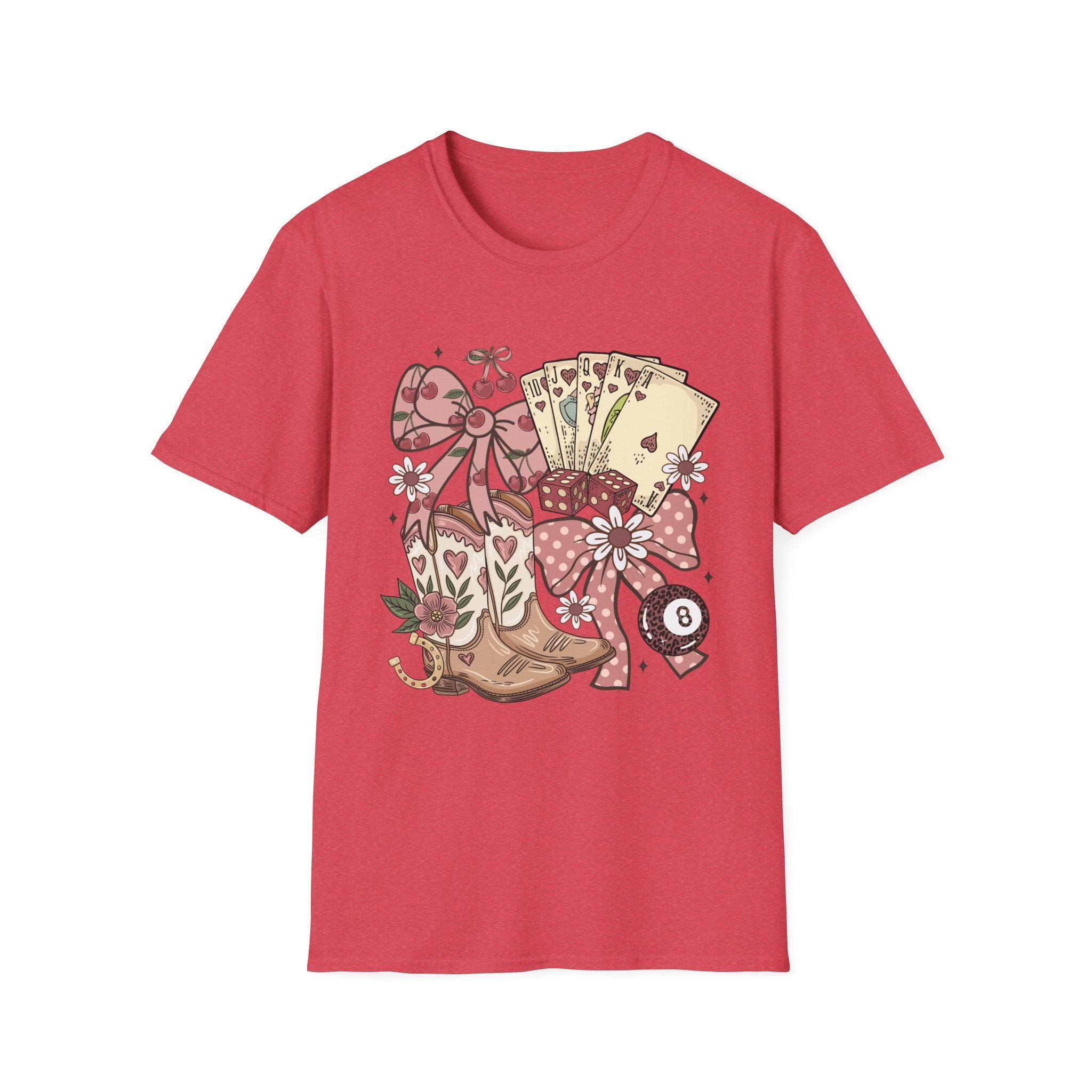 Cowgirl Aesthetic T‑Shirt — Western Boots, Cards & Ribbon Graphic