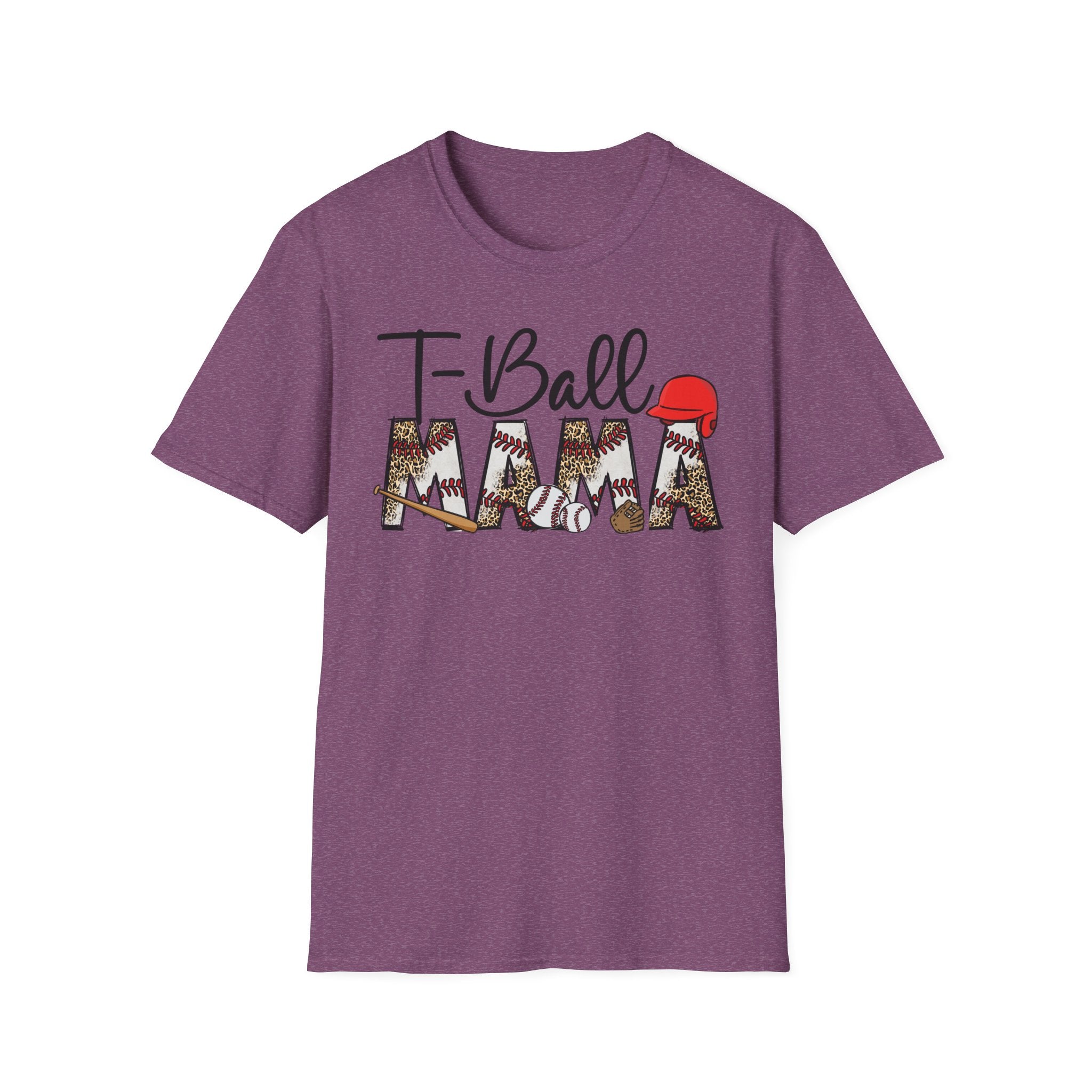 T‑Ball Mama T-Shirt — Leopard Print 'Mama' with Red Cap, Cute Sports Mom Tee