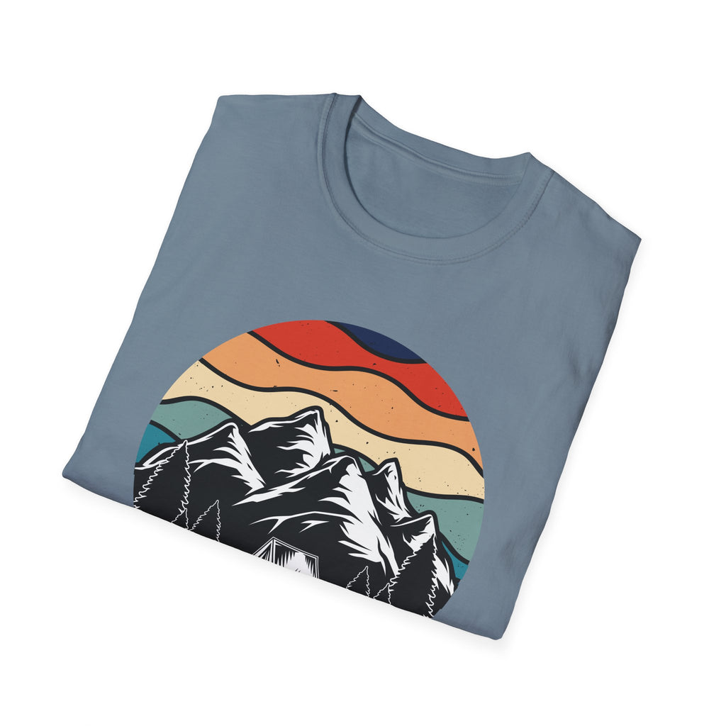 Retro Mountain Graphic T-Shirt — Sunset Camping Wilderness Tee