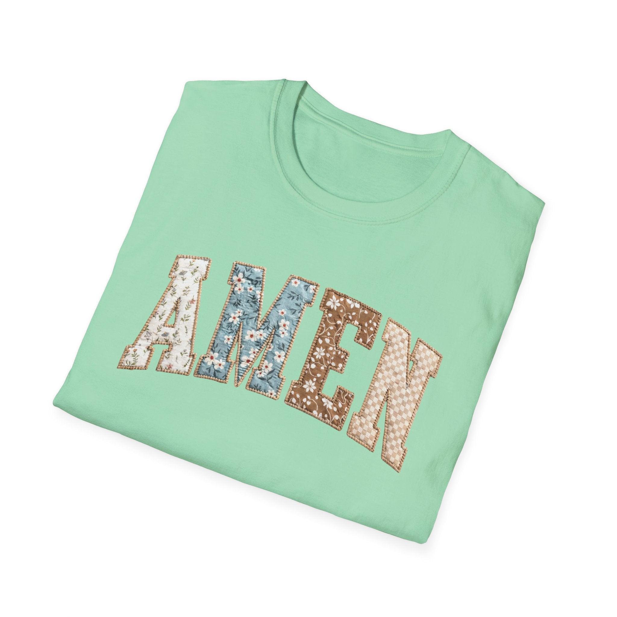 Amen Floral T-Shirt — Vintage Patchwork Faith Tee