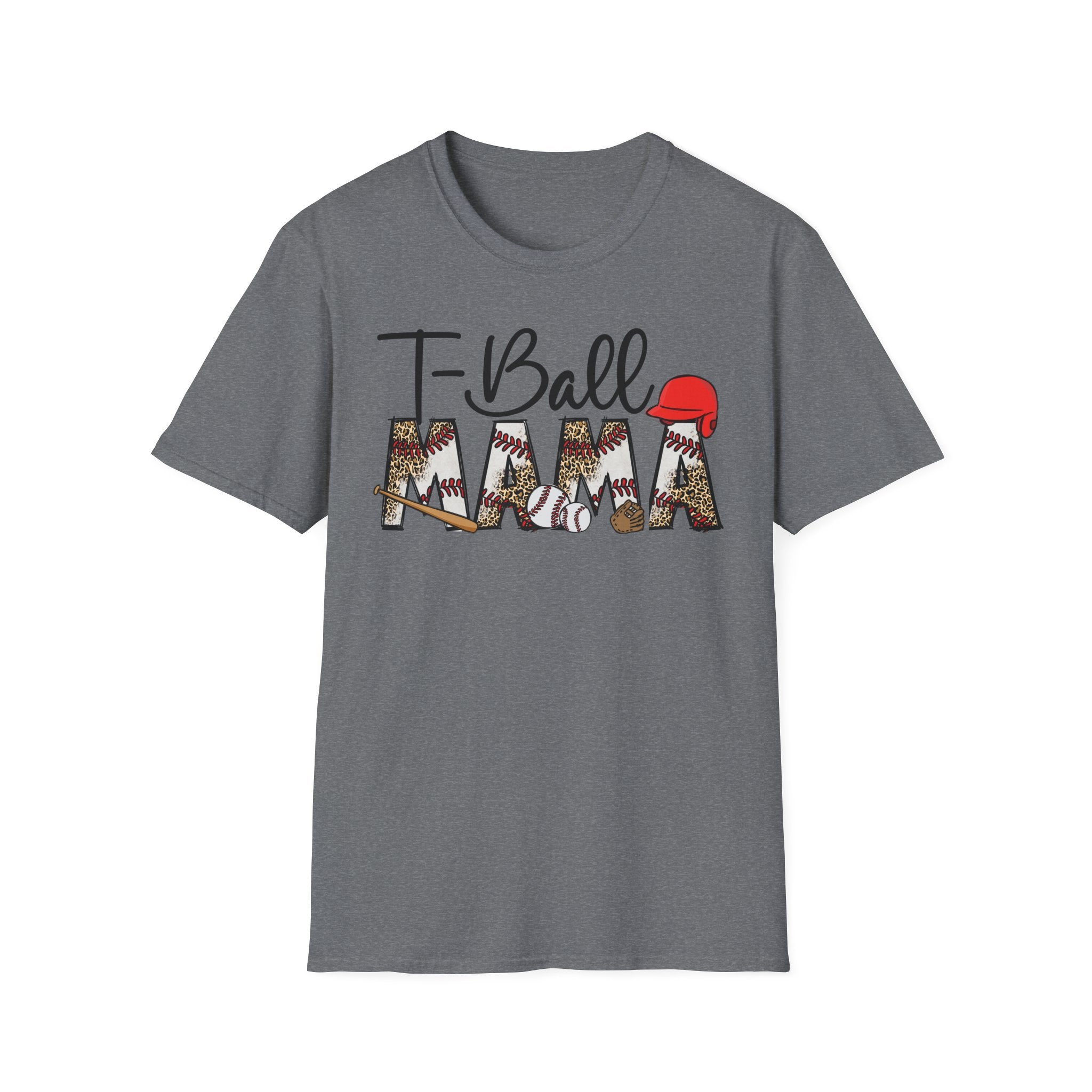 T‑Ball Mama T-Shirt — Leopard Print 'Mama' with Red Cap, Cute Sports Mom Tee