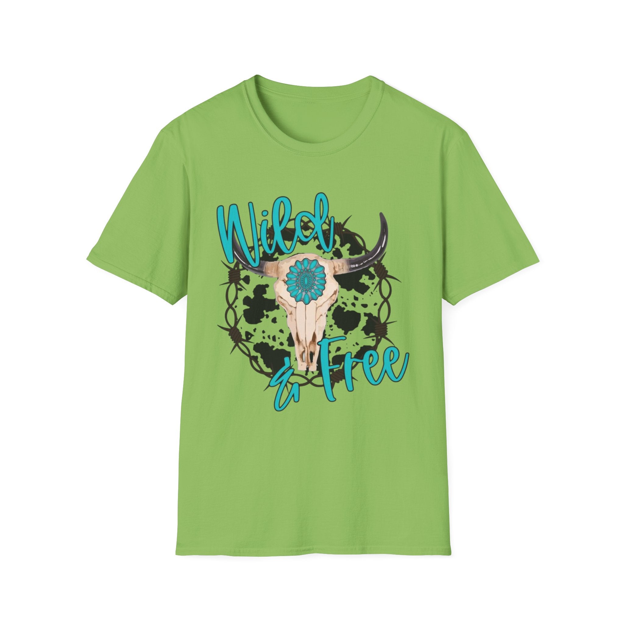 Wild & Free Cow Skull T-Shirt — Turquoise Boho Western Graphic Tee