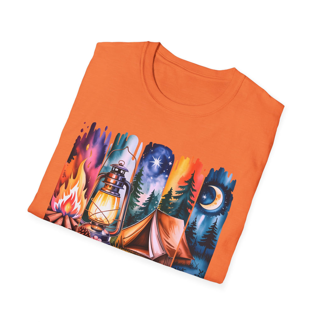 Camping Mode T-Shirt — Watercolor Campfire Lantern Tent Graphic Tee