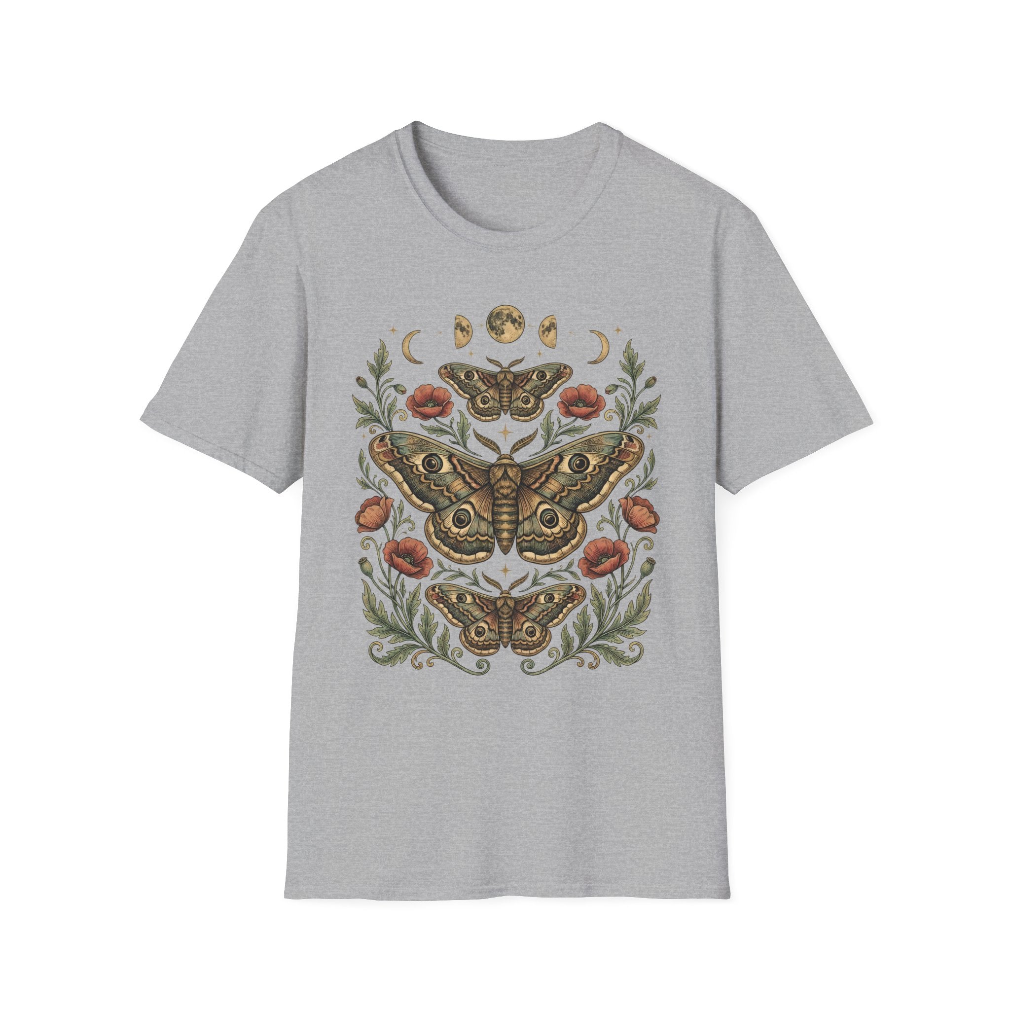 Moth & Moon Botanical T-Shirt — Vintage Poppy Moth Graphic Tee