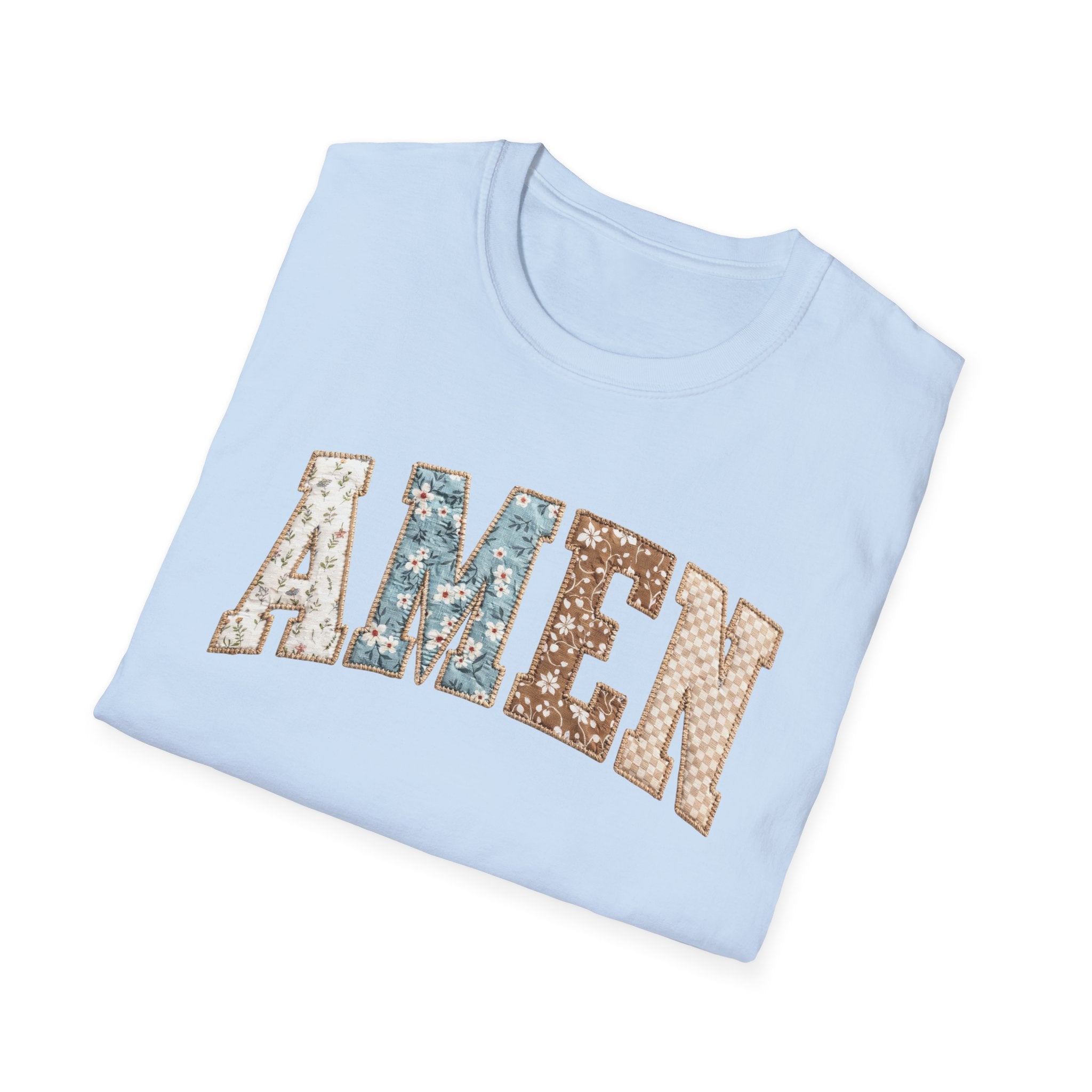 Amen Floral T-Shirt — Vintage Patchwork Faith Tee