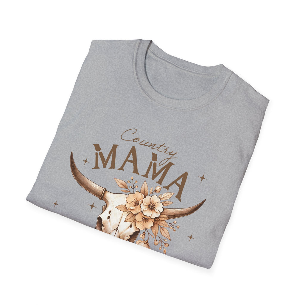 Country Mama T-Shirt — Floral Longhorn Skull Graphic