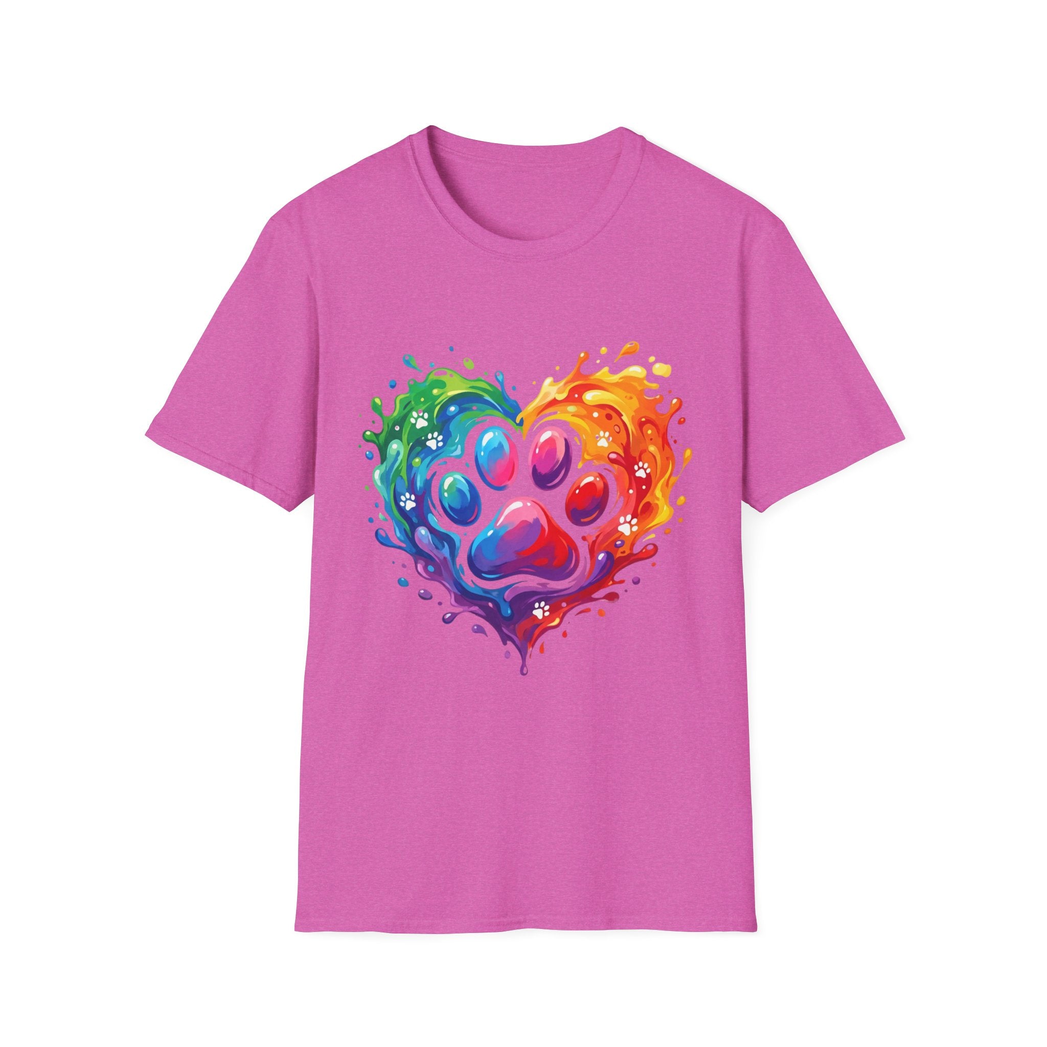 Rainbow Paw Heart T-Shirt — Colorful Pet Lover Tee