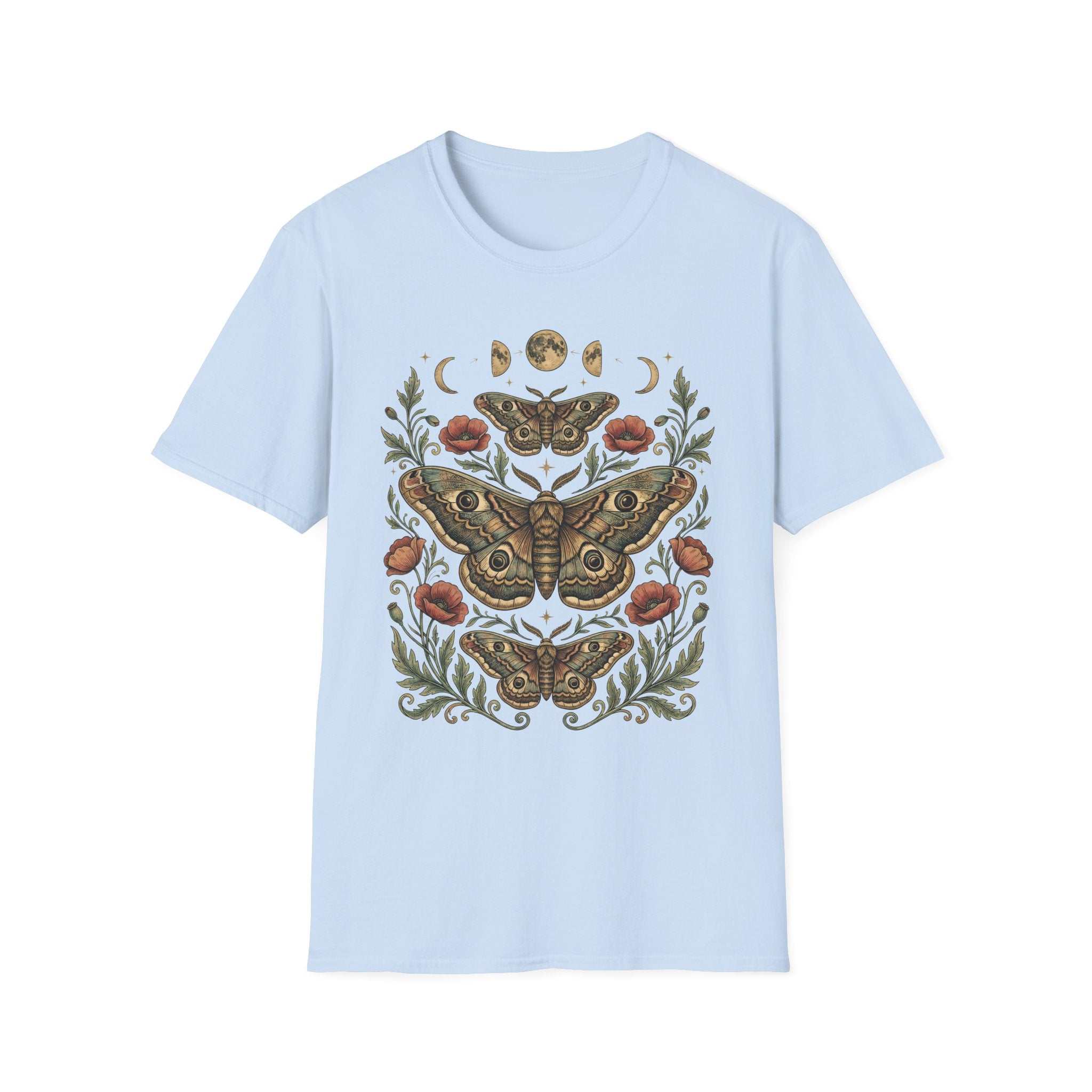 Moth & Moon Botanical T-Shirt — Vintage Poppy Moth Graphic Tee