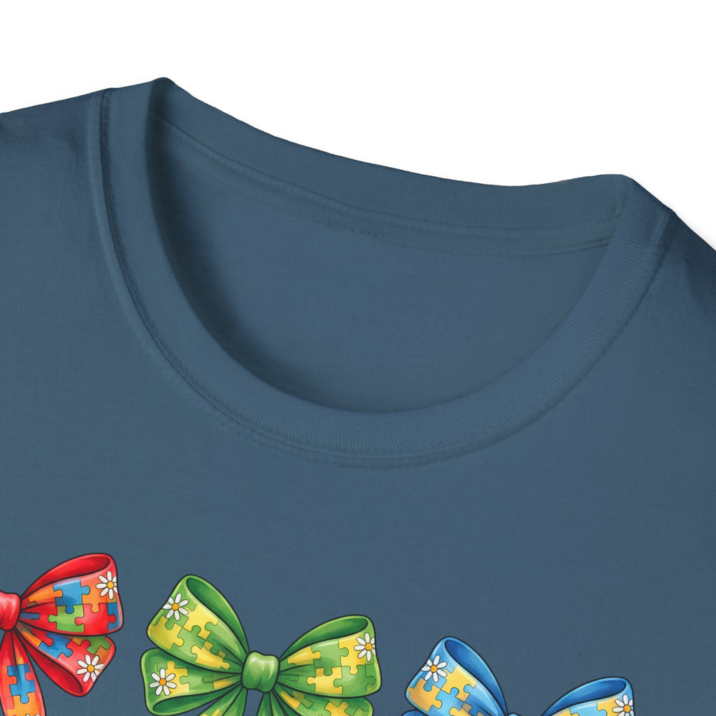 Autism Awareness T-Shirt — "Autism: Accept • Understand • Love" with Colorful Ribbon Bows