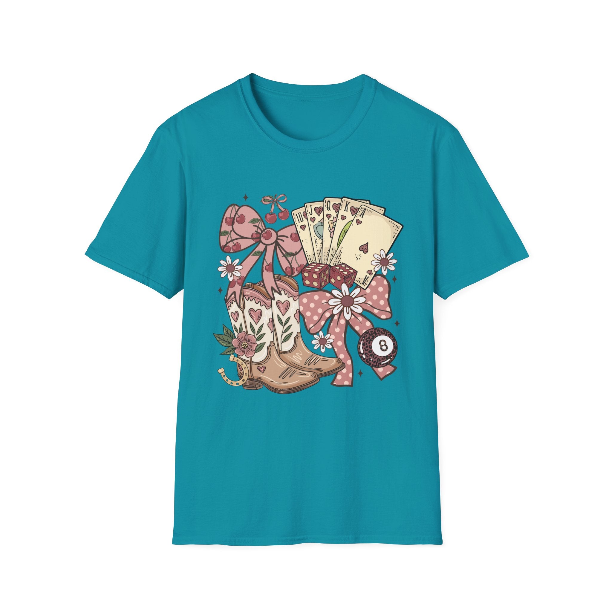 Cowgirl Aesthetic T‑Shirt — Western Boots, Cards & Ribbon Graphic