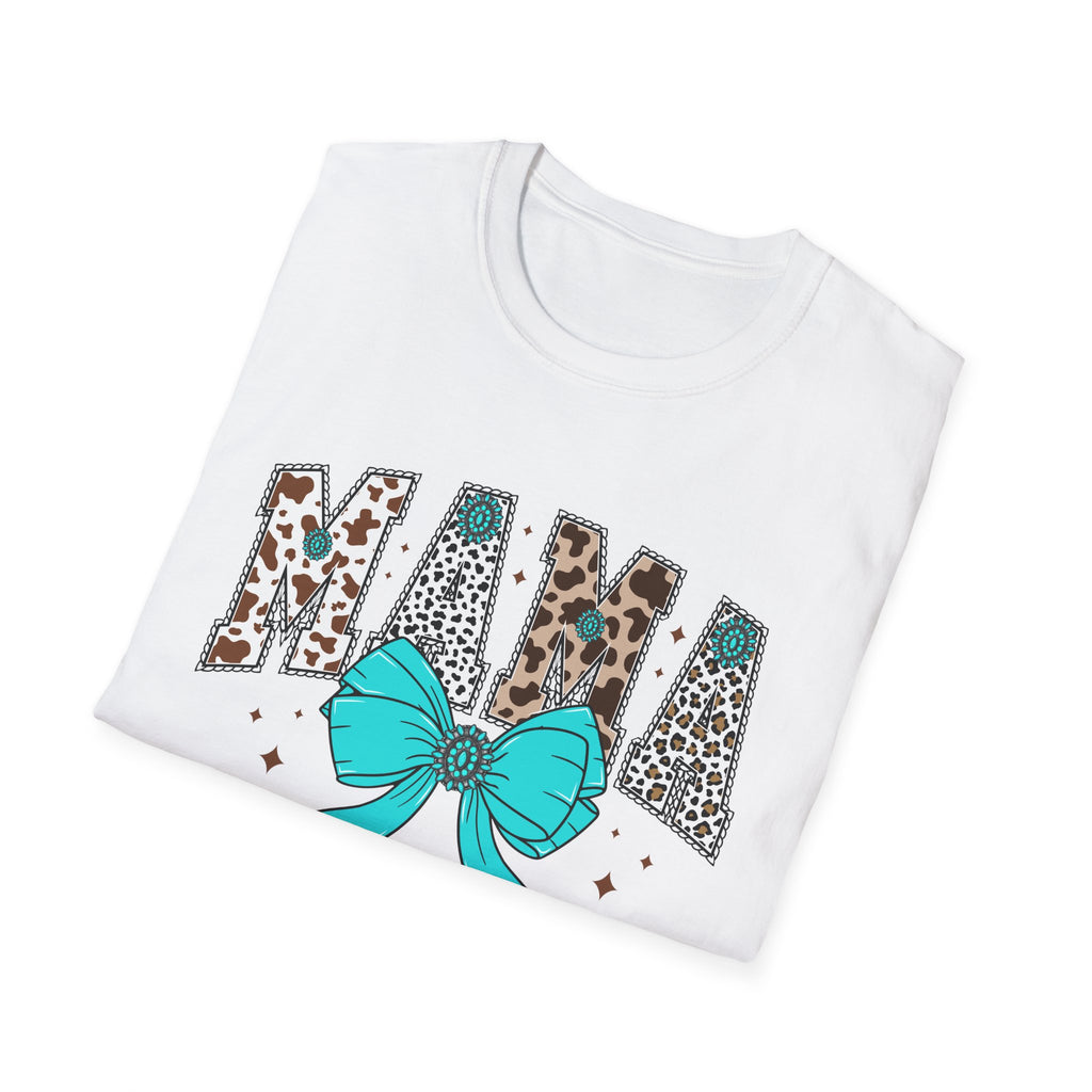Mama Leopard Print Tee with Teal Bow – Cute Mother's Day Shirt