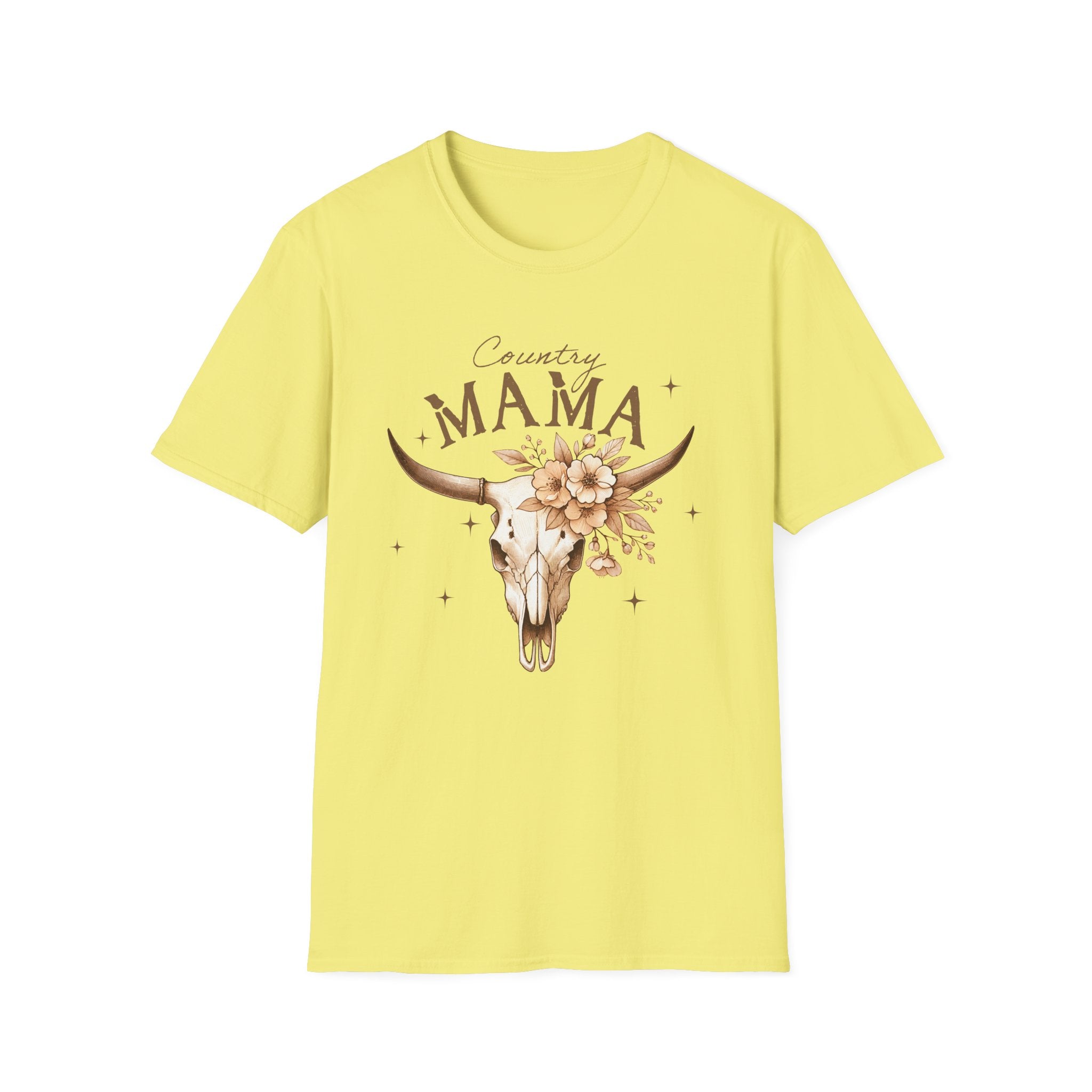 Country Mama T-Shirt — Floral Longhorn Skull Graphic
