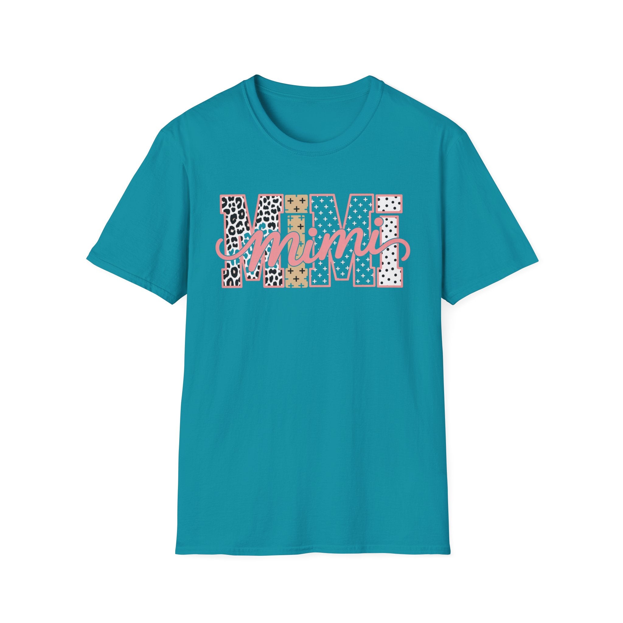 Mimi Leopard Patchwork T‑Shirt — Cute Floral & Animal Print "Mimi" Graphic Tee