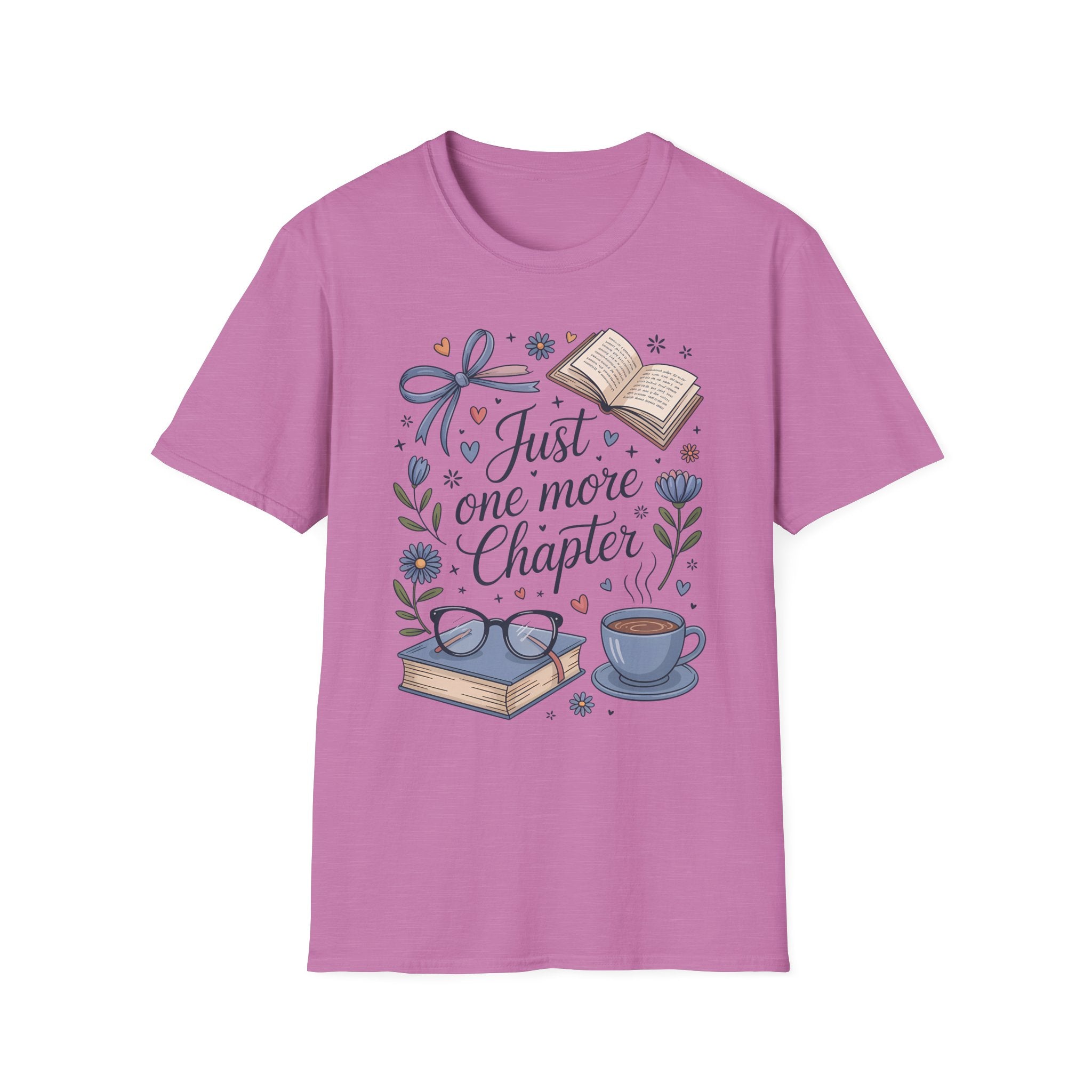 T-Shirt — "Just One More Chapter" Book Lover Tee with Glasses & Coffee