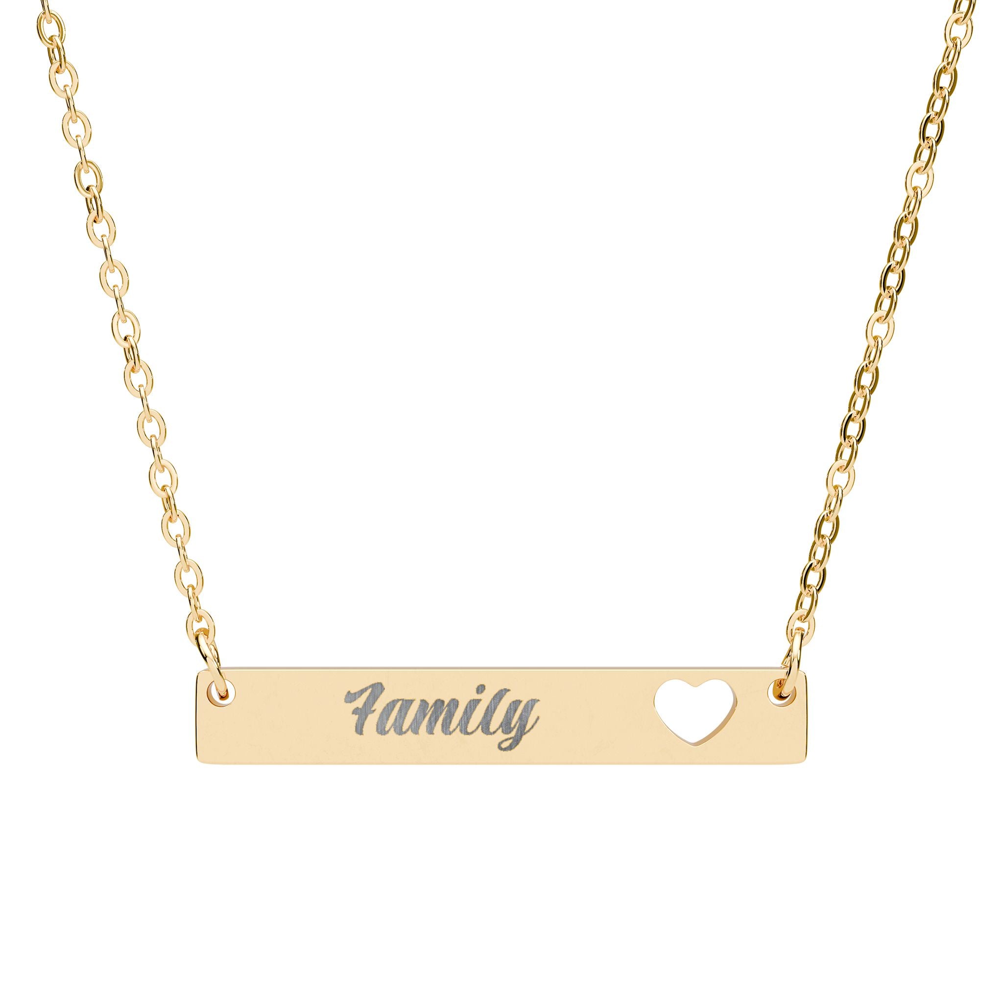 Engravable Cutout Heart Bar Necklace – Personalized Family Name Pendant