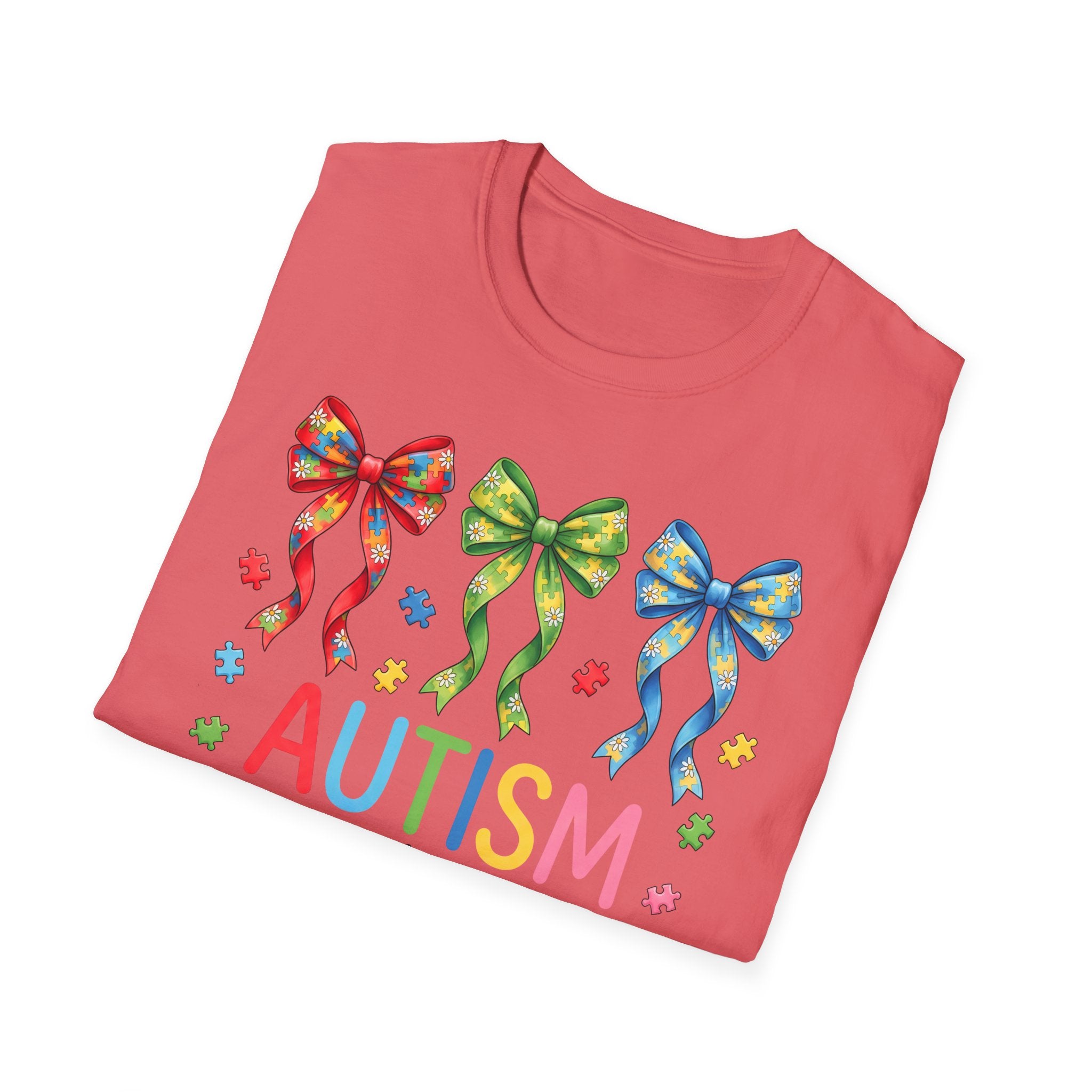 Autism Awareness T-Shirt — "Autism: Accept • Understand • Love" with Colorful Ribbon Bows