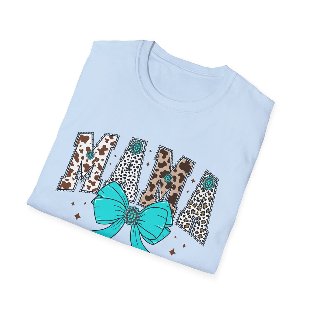 Mama Leopard Print Tee with Teal Bow – Cute Mother's Day Shirt