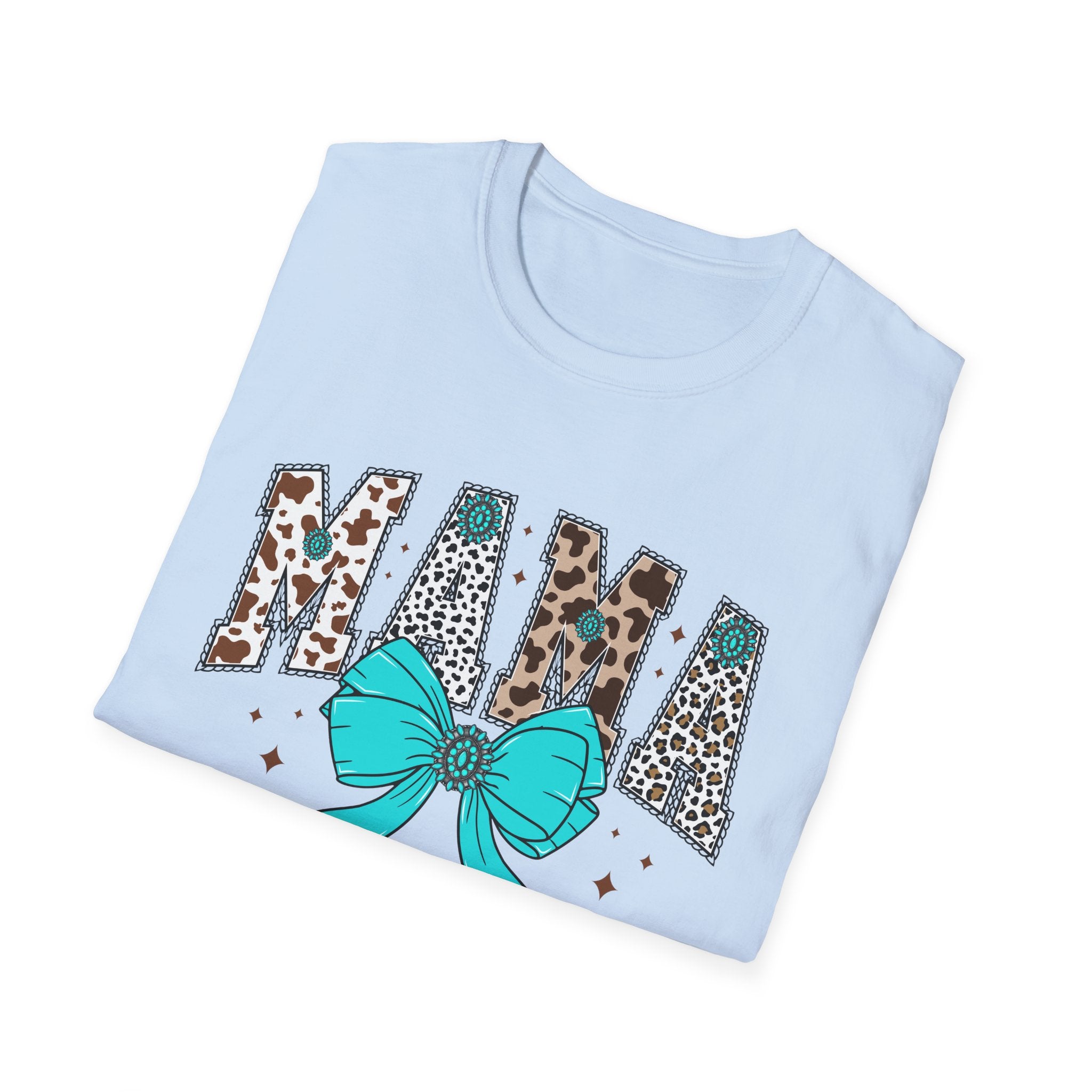 Mama Leopard Print Tee with Teal Bow – Cute Mother's Day Shirt