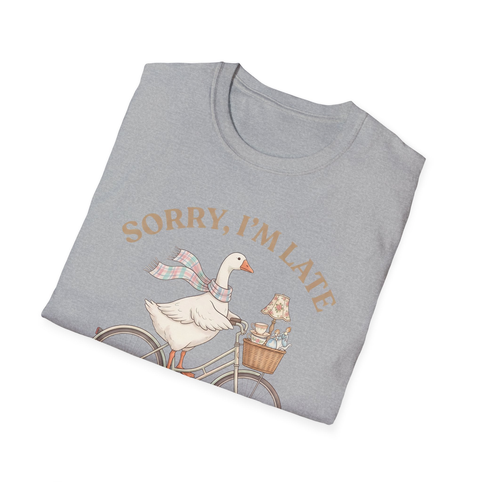 Thrifting Goose T‑Shirt — "Sorry I'm Late I Was Busy Thrifting" Vintage Bike Design