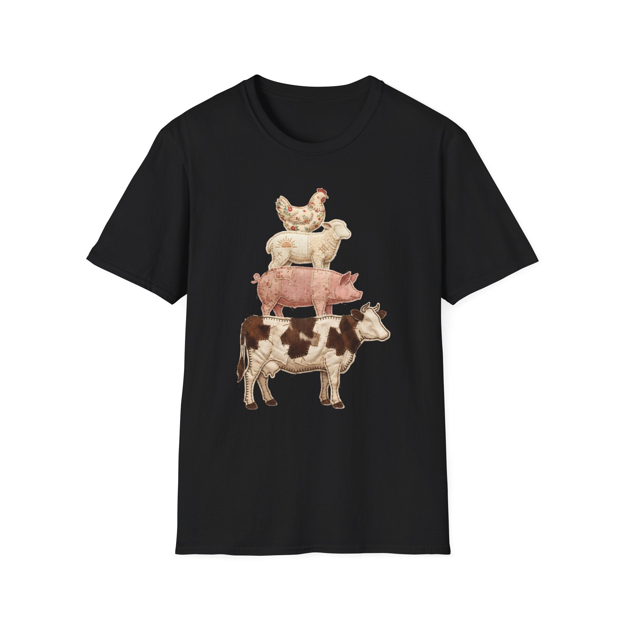 Farm Animal Stack T-Shirt — Vintage Cow, Pig, Sheep & Chicken Graphic Tee