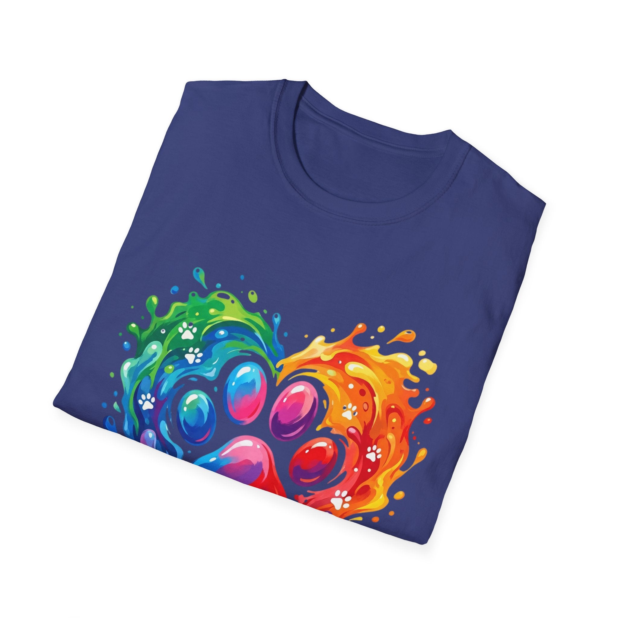 Rainbow Paw Heart T-Shirt — Colorful Pet Lover Tee