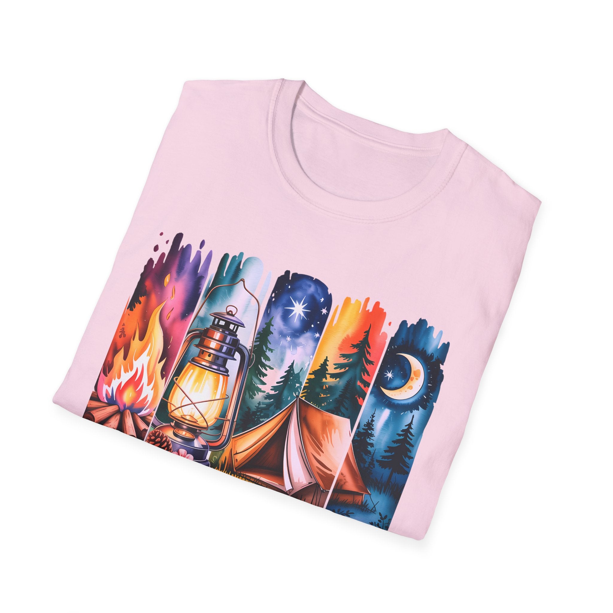 Camping Mode T-Shirt — Watercolor Campfire Lantern Tent Graphic Tee