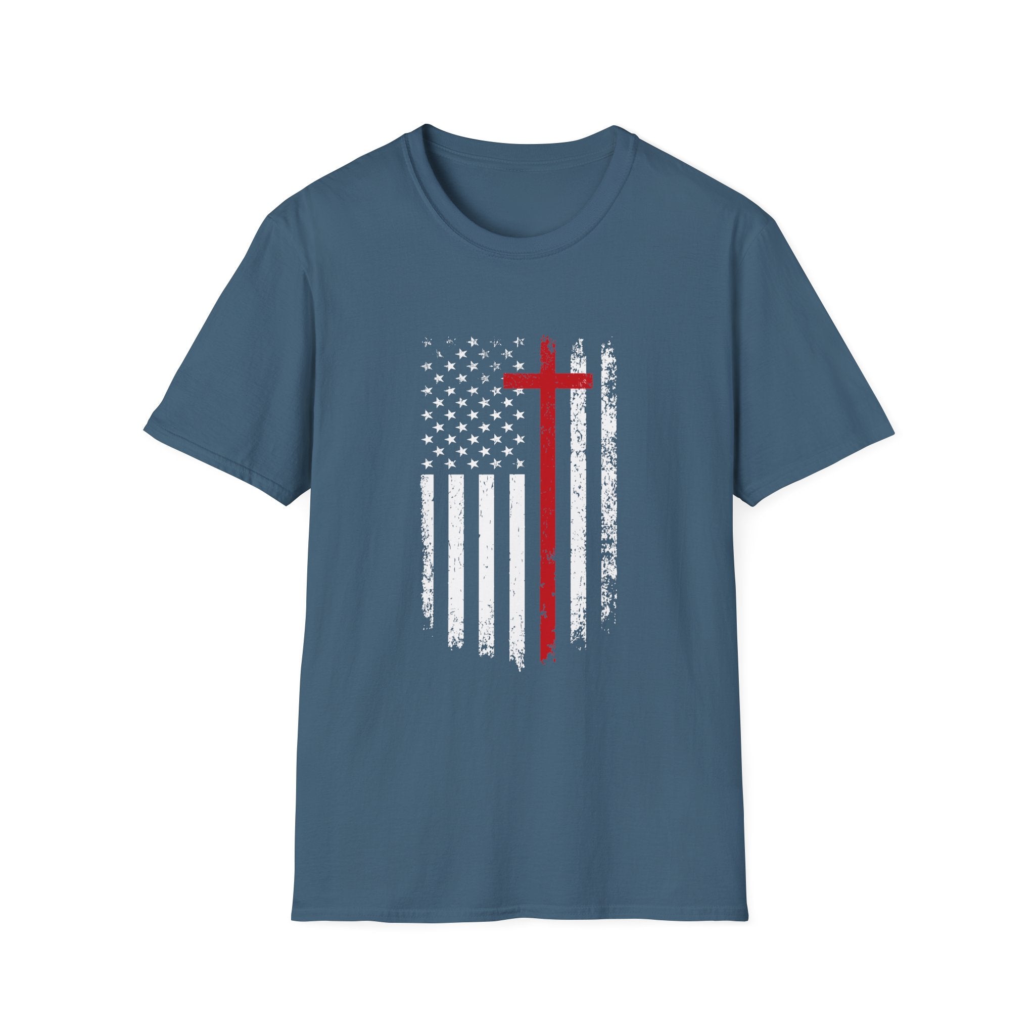 Christian Cross Minimalist T-Shirt — Distressed Red Cross Faith Tee