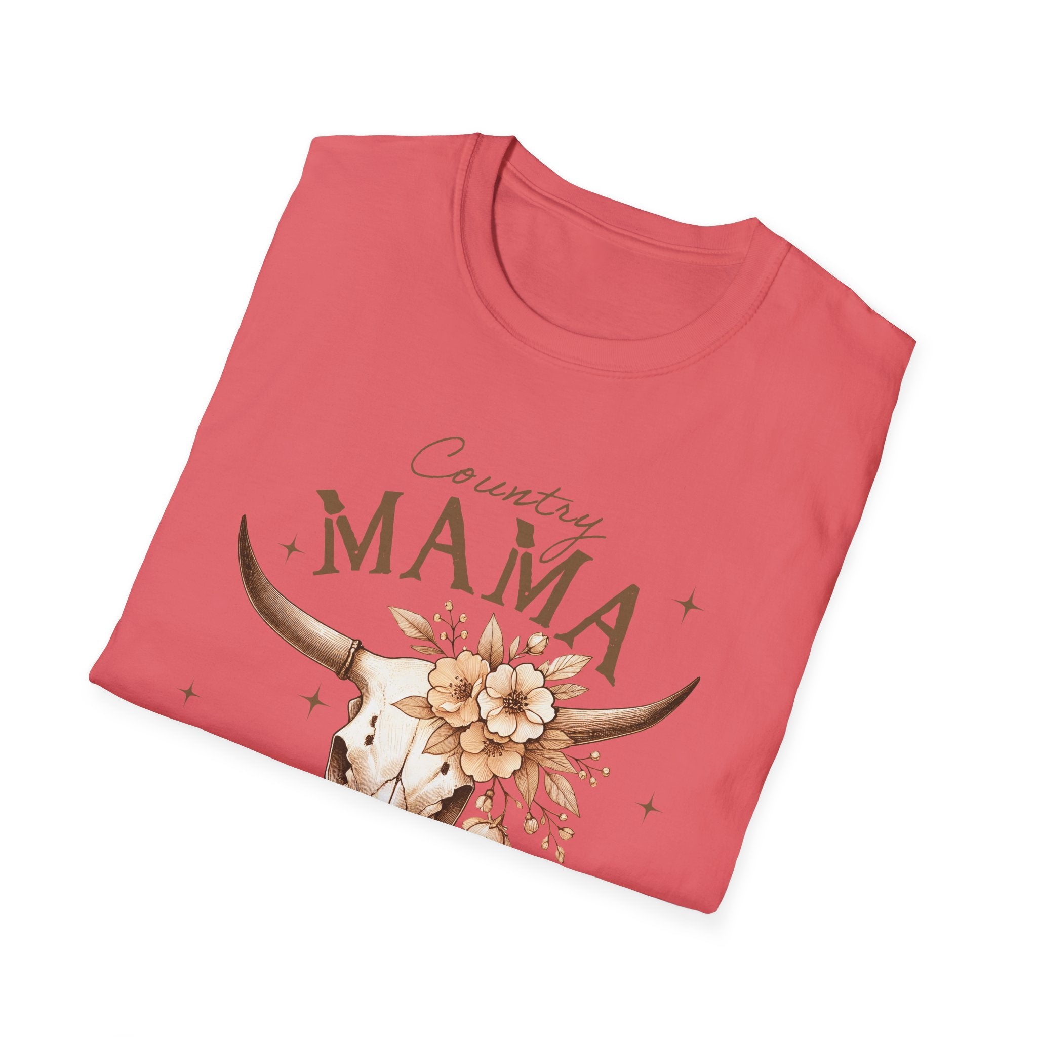 Country Mama T-Shirt — Floral Longhorn Skull Graphic