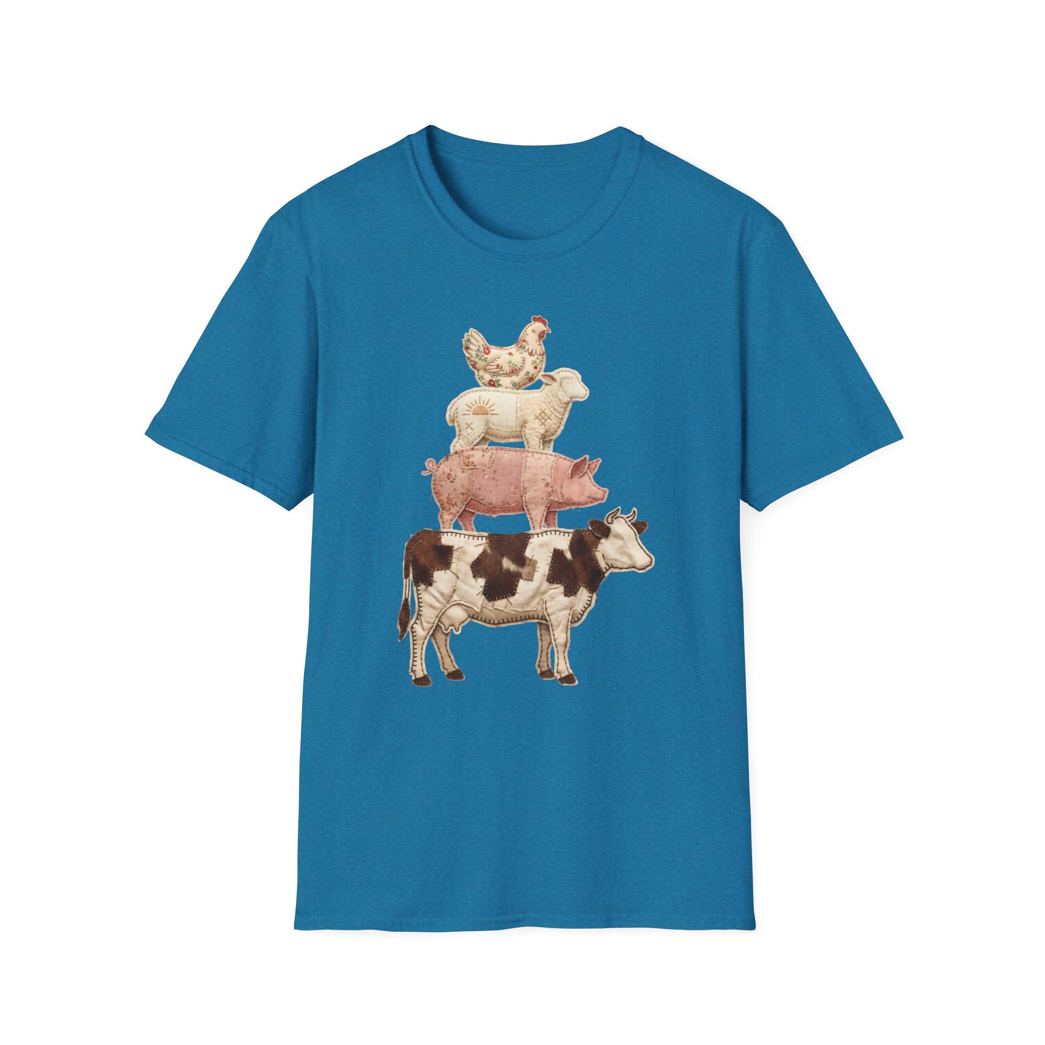 Farm Animal Stack T-Shirt — Vintage Cow, Pig, Sheep & Chicken Graphic Tee
