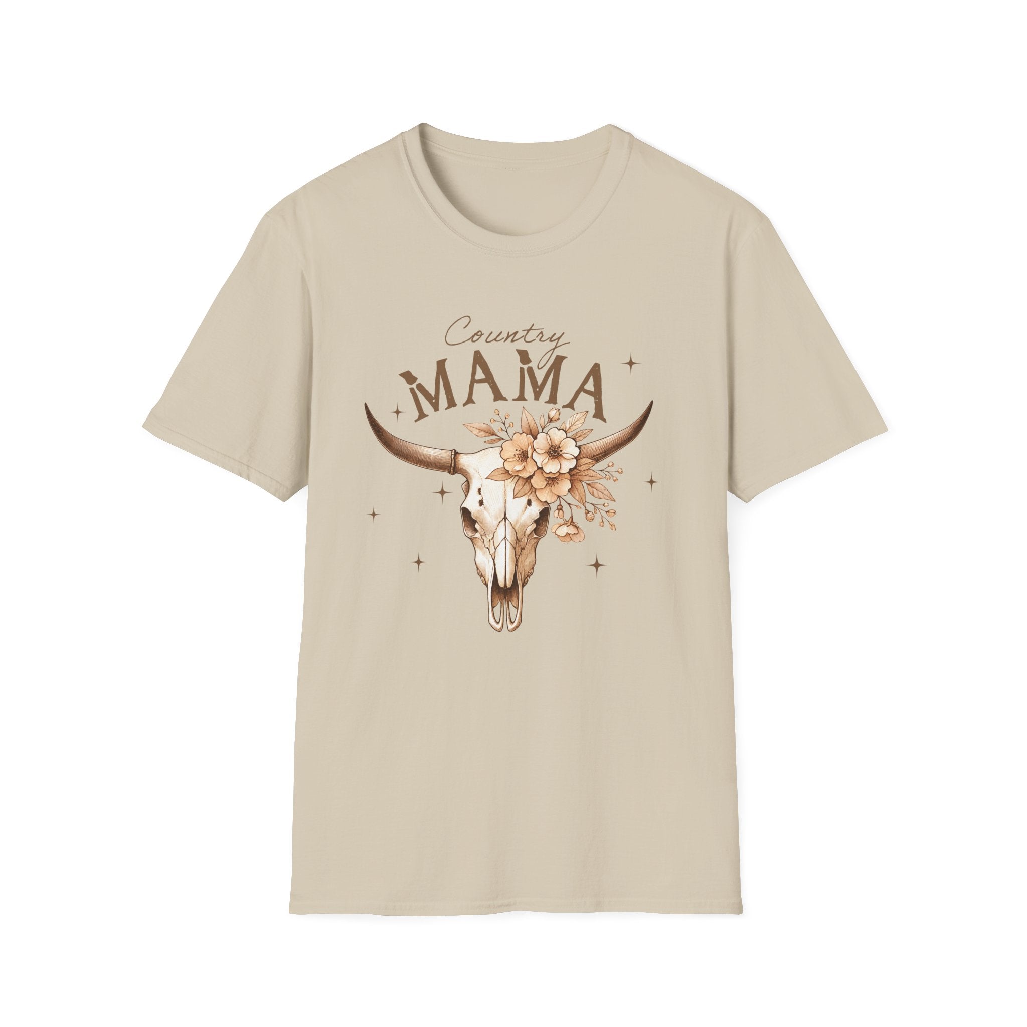 Country Mama T-Shirt — Floral Longhorn Skull Graphic