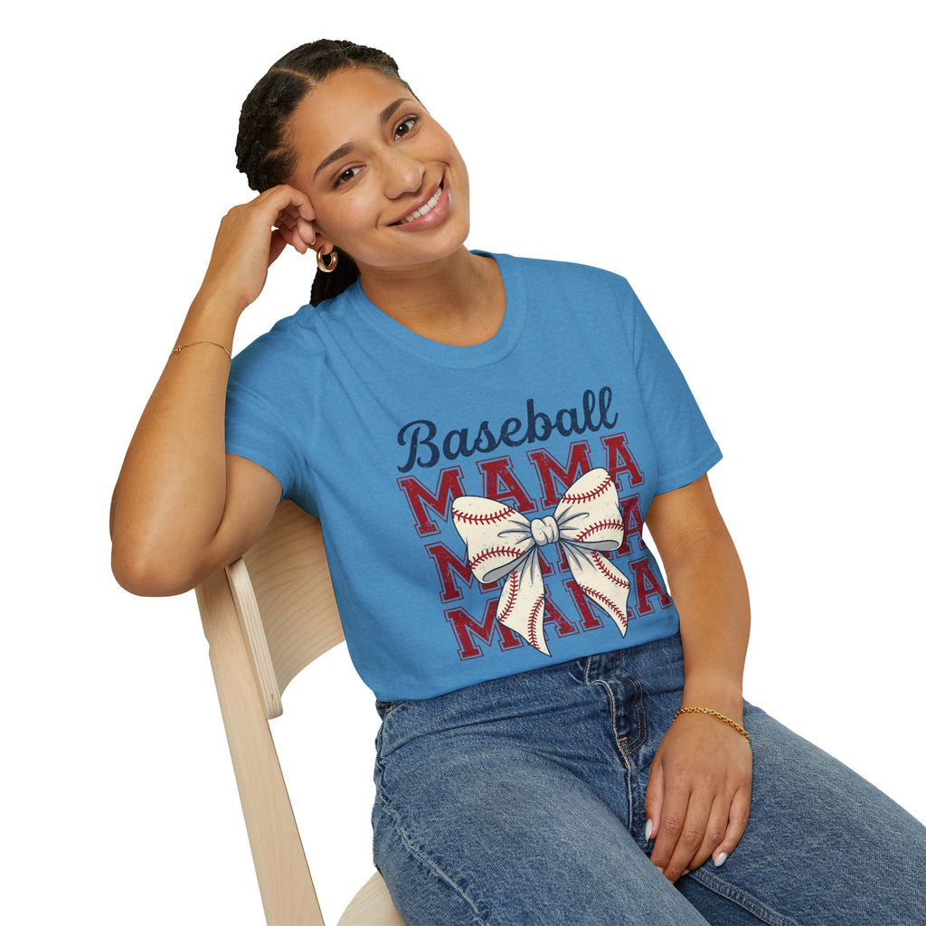 Baseball Mama T-Shirt — Retro Bow Baseball Mom Tee