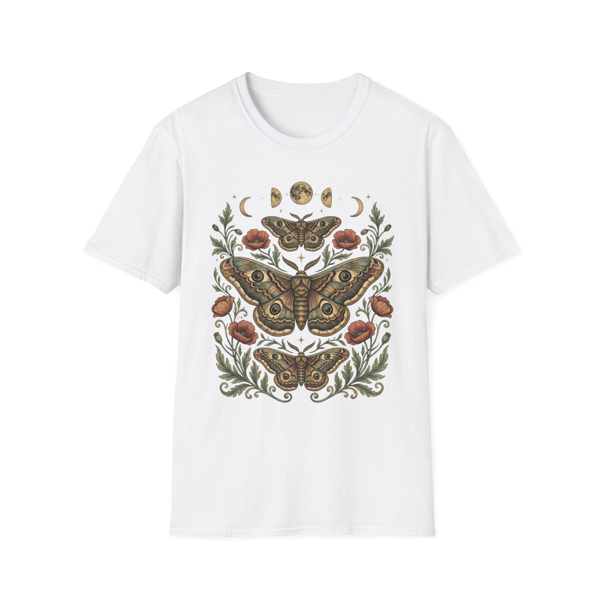 Moth & Moon Botanical T-Shirt — Vintage Poppy Moth Graphic Tee