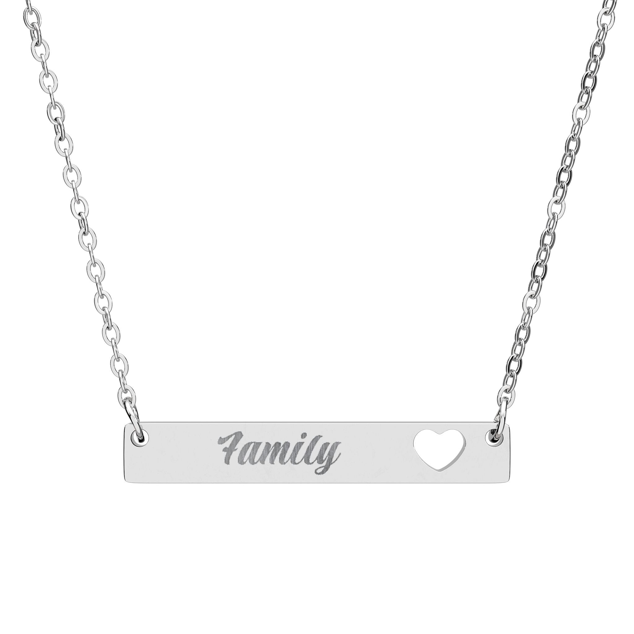 Engravable Cutout Heart Bar Necklace – Personalized Family Name Pendant