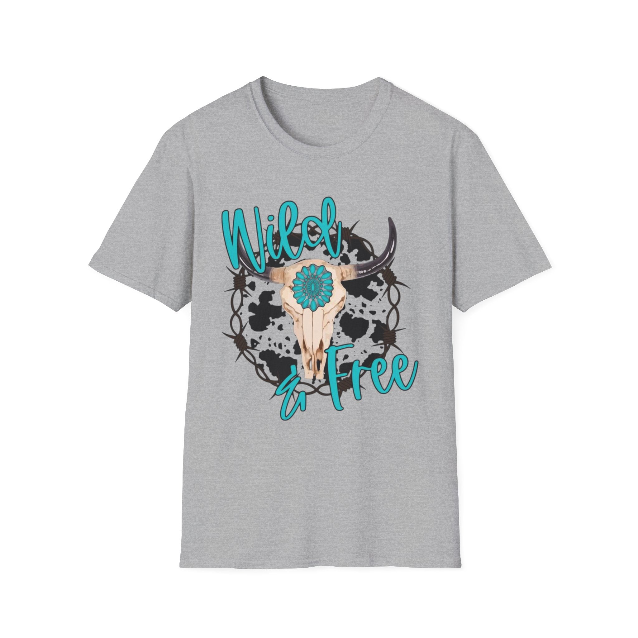 Wild & Free Cow Skull T-Shirt — Turquoise Boho Western Graphic Tee