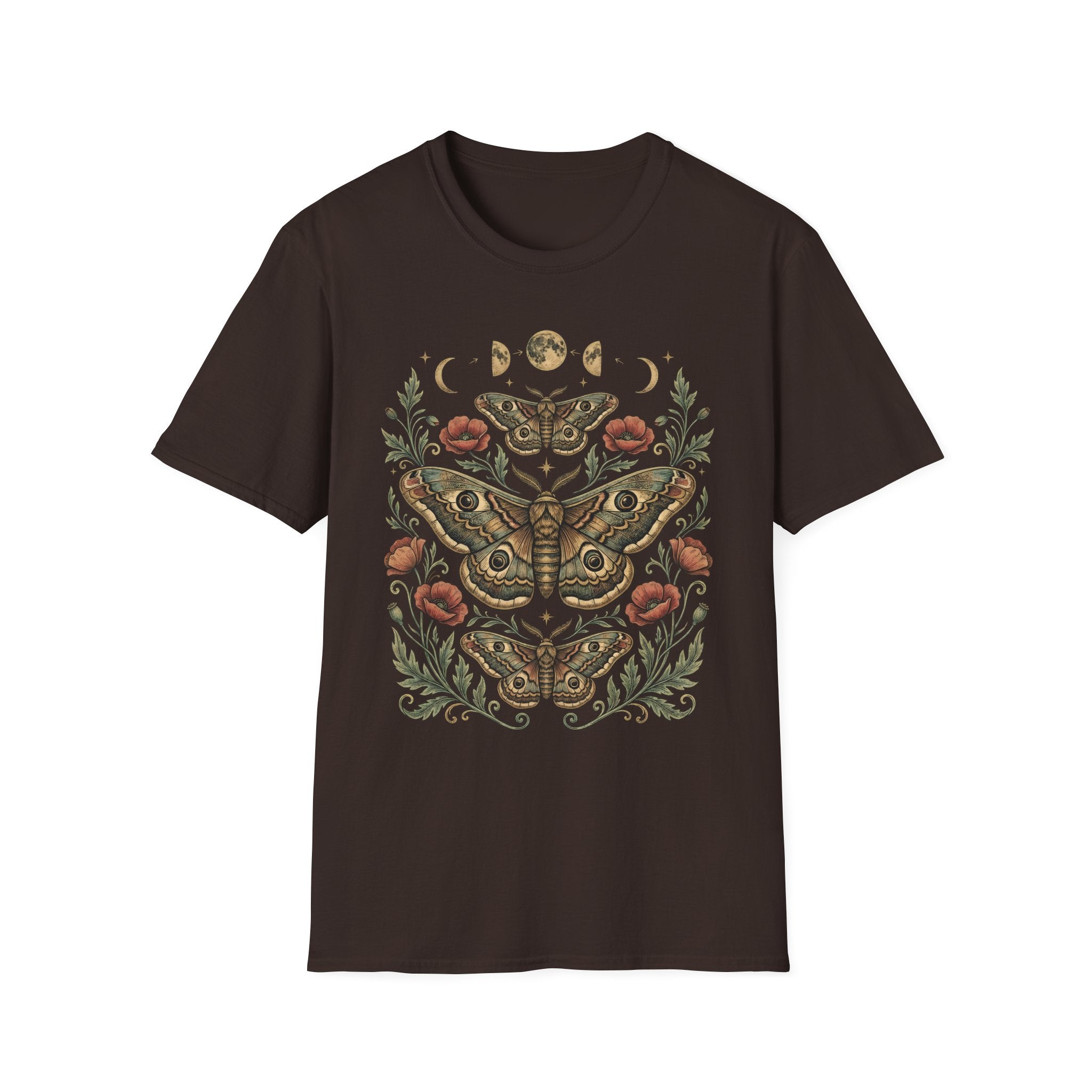 Moth & Moon Botanical T-Shirt — Vintage Poppy Moth Graphic Tee