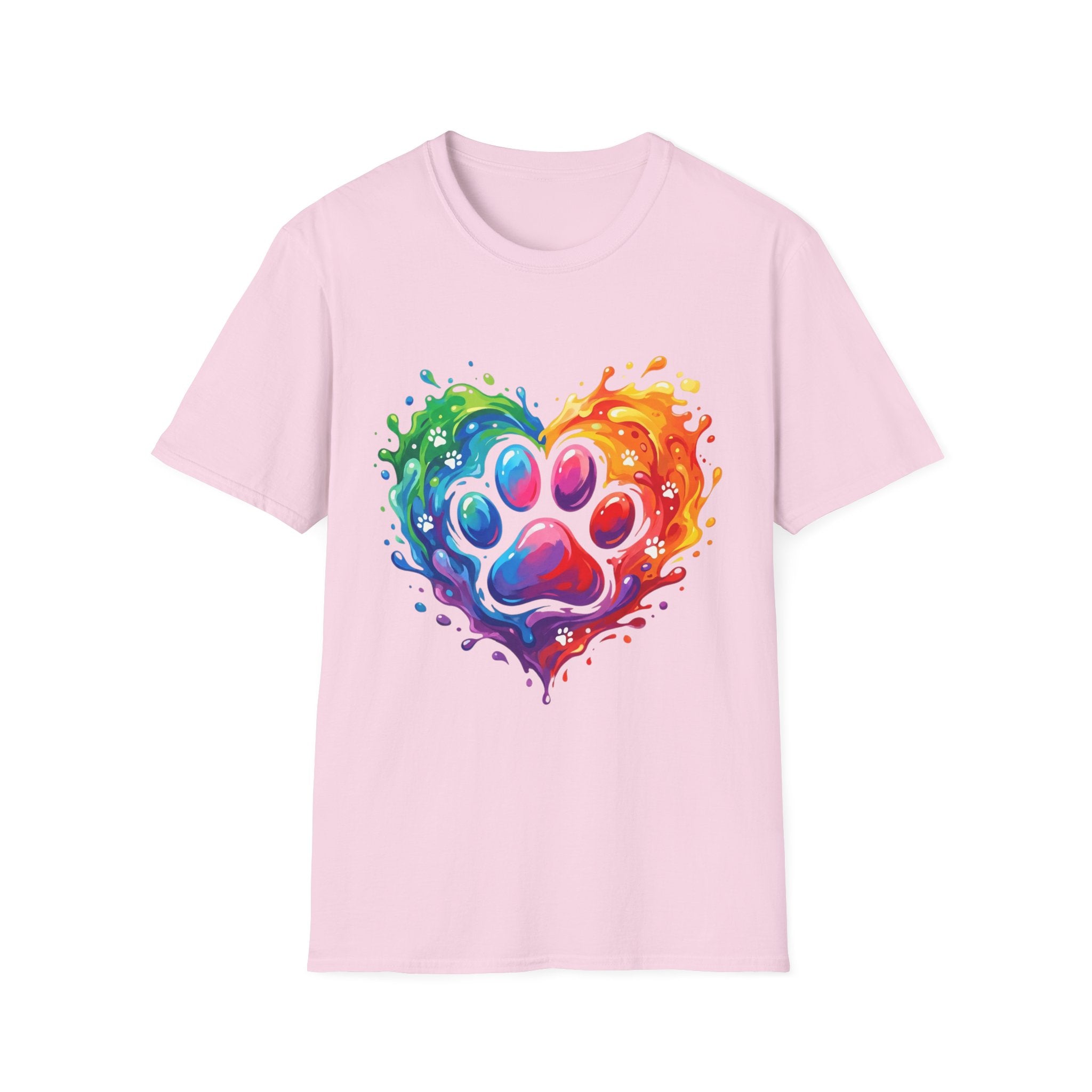 Rainbow Paw Heart T-Shirt — Colorful Pet Lover Tee