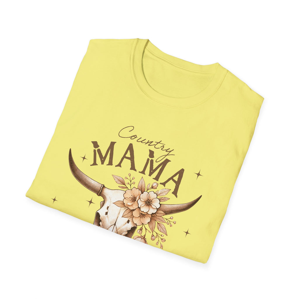 Country Mama T-Shirt — Floral Longhorn Skull Graphic