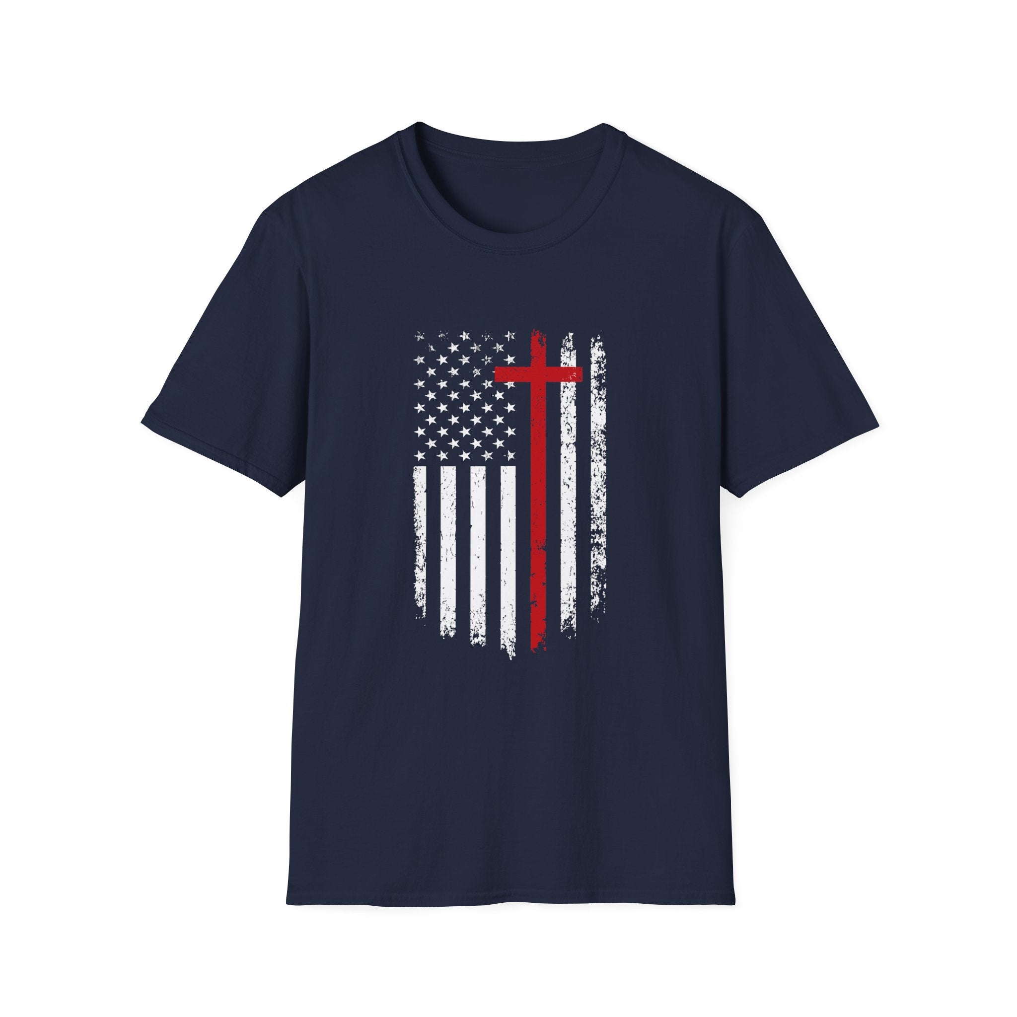 Christian Cross Minimalist T-Shirt — Distressed Red Cross Faith Tee