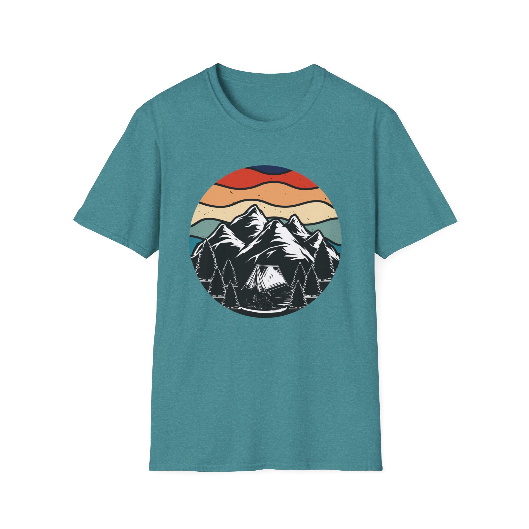 Retro Mountain Graphic T-Shirt — Sunset Camping Wilderness Tee