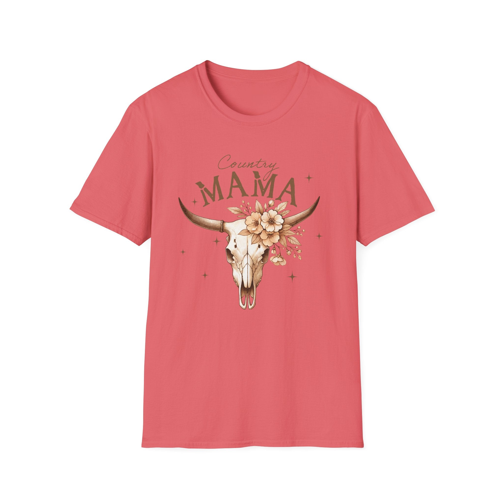Country Mama T-Shirt — Floral Longhorn Skull Graphic