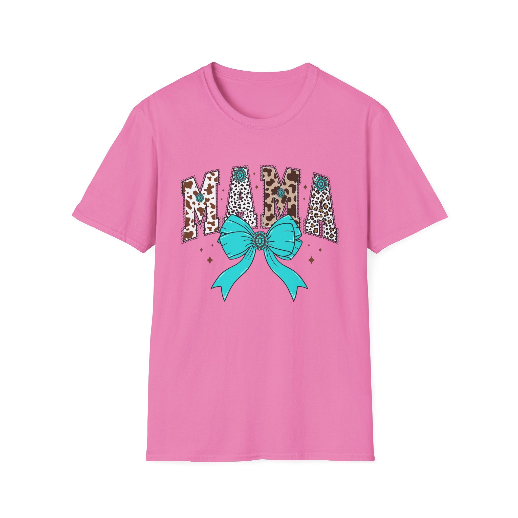 Mama Leopard Print Tee with Teal Bow – Cute Mother's Day Shirt