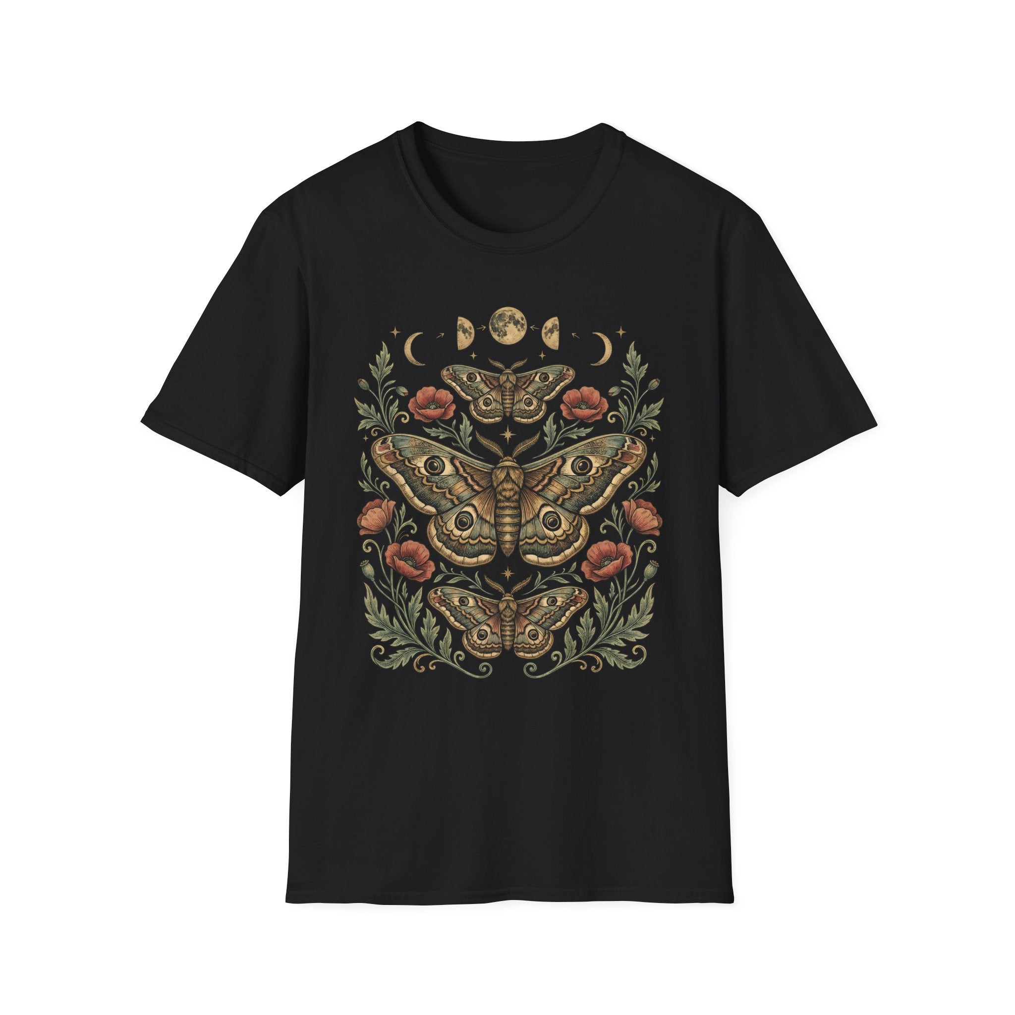 Moth & Moon Botanical T-Shirt — Vintage Poppy Moth Graphic Tee
