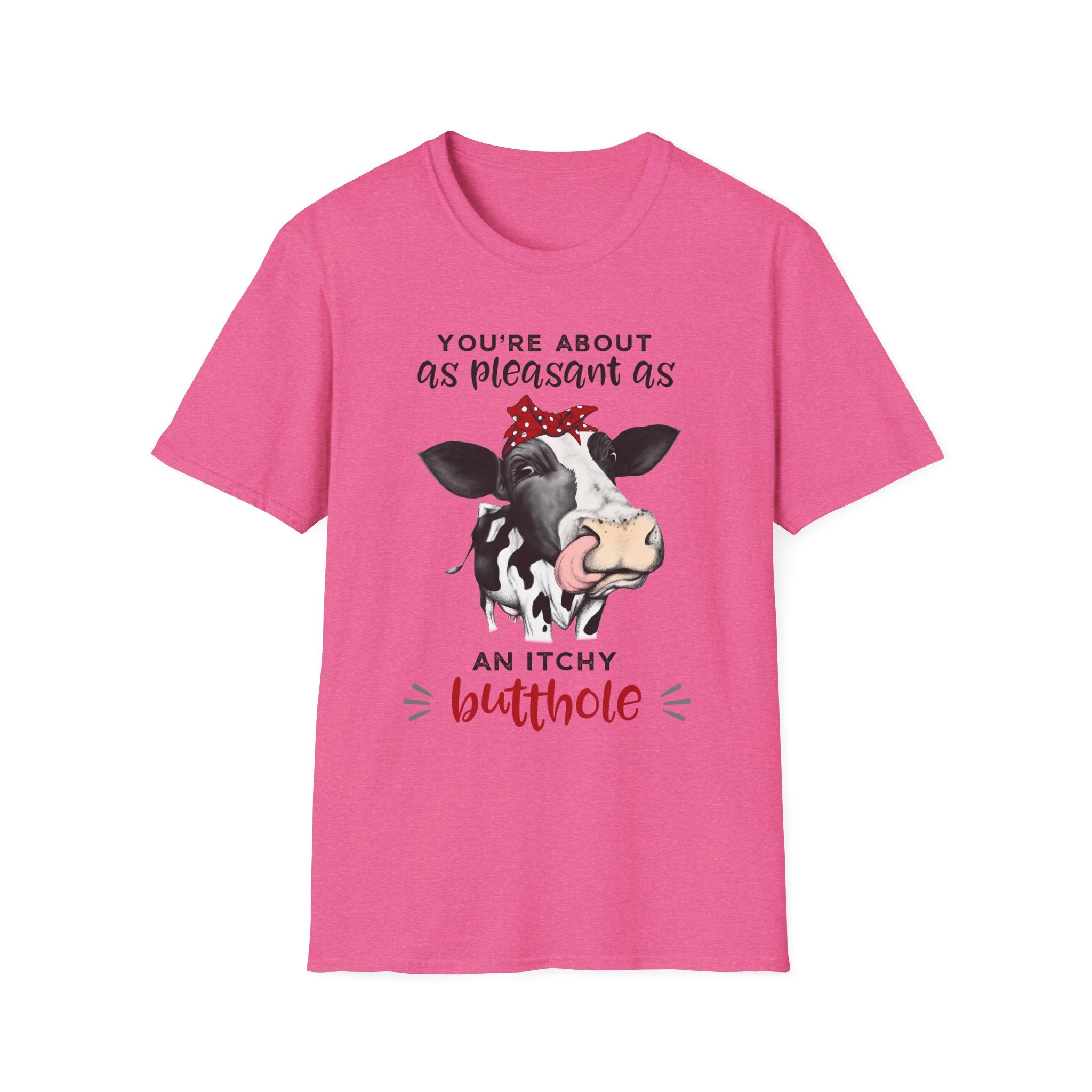 Cow Graphic Tee — "You’re About as Pleasant as an Itchy Butthole" Funny Novelty T‑Shirt