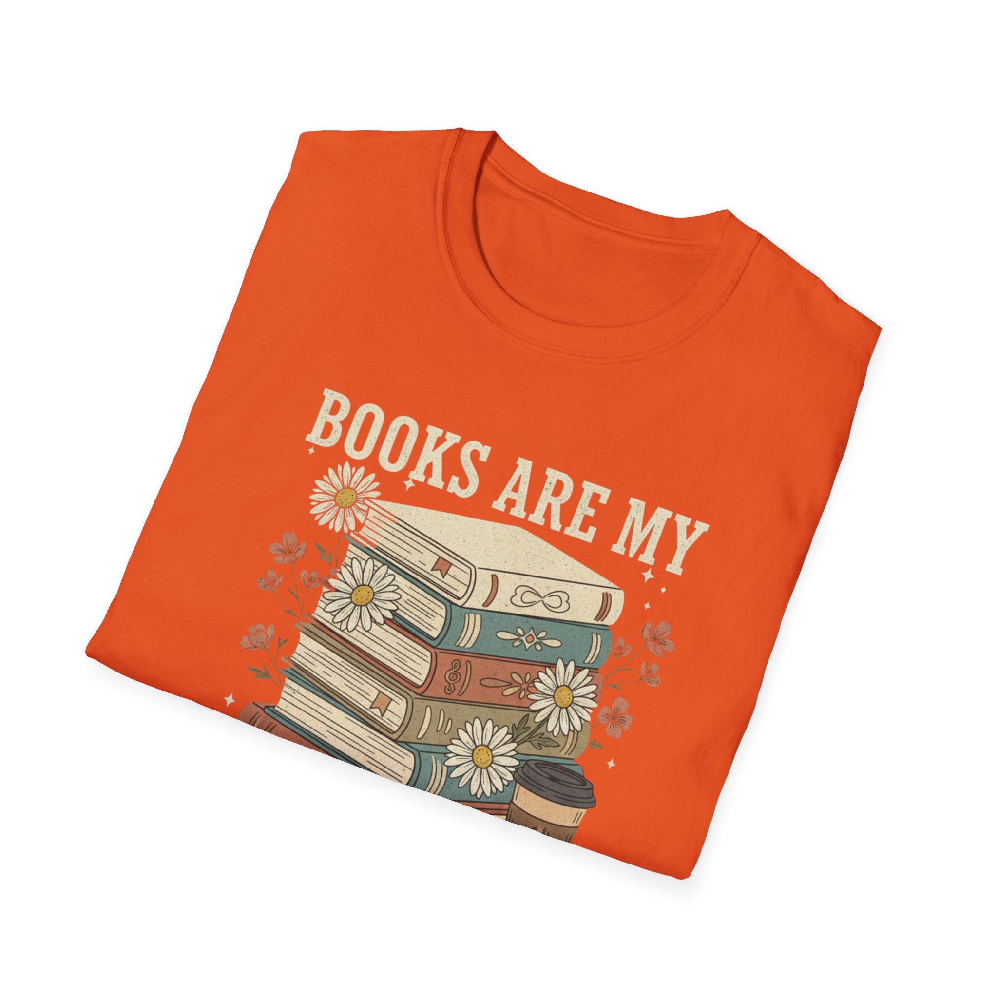 Books Are My Therapy T-Shirt — Stack of Books & Coffee Literary Tee