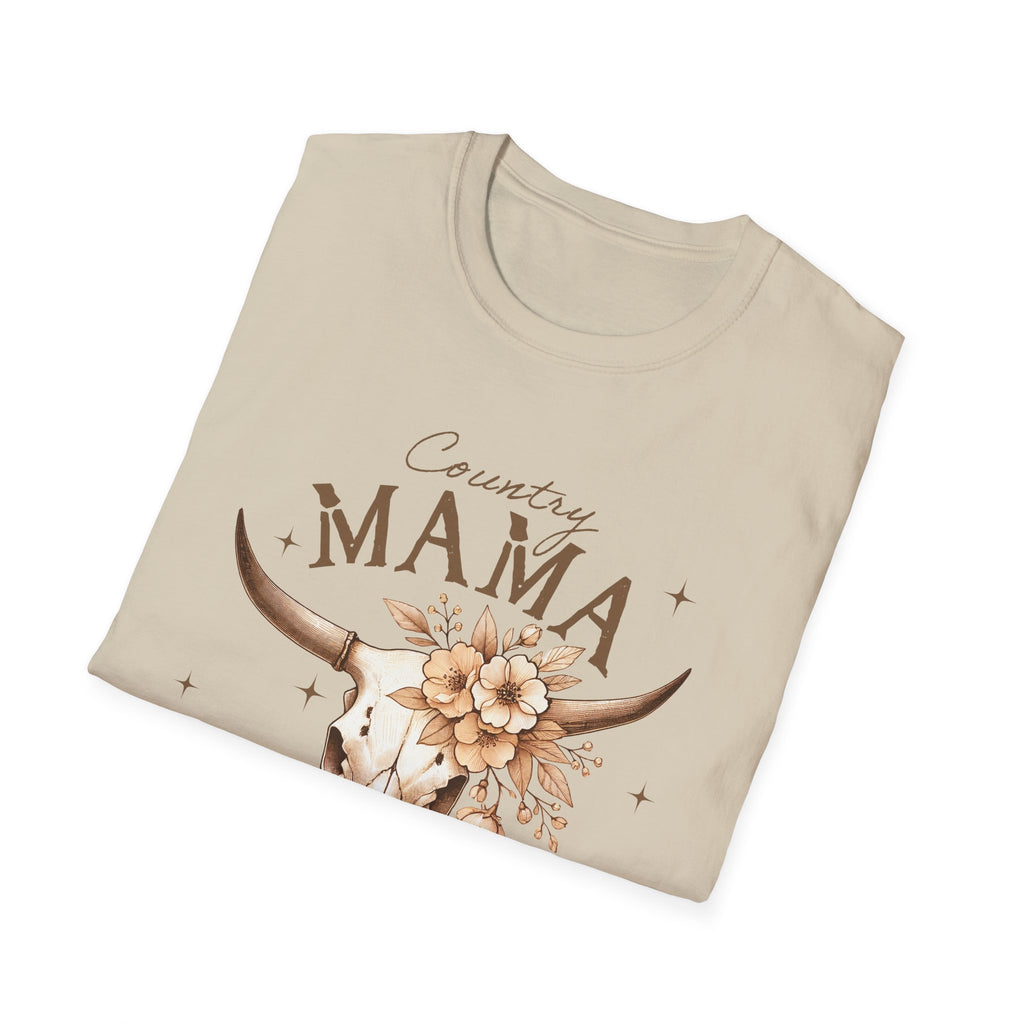 Country Mama T-Shirt — Floral Longhorn Skull Graphic