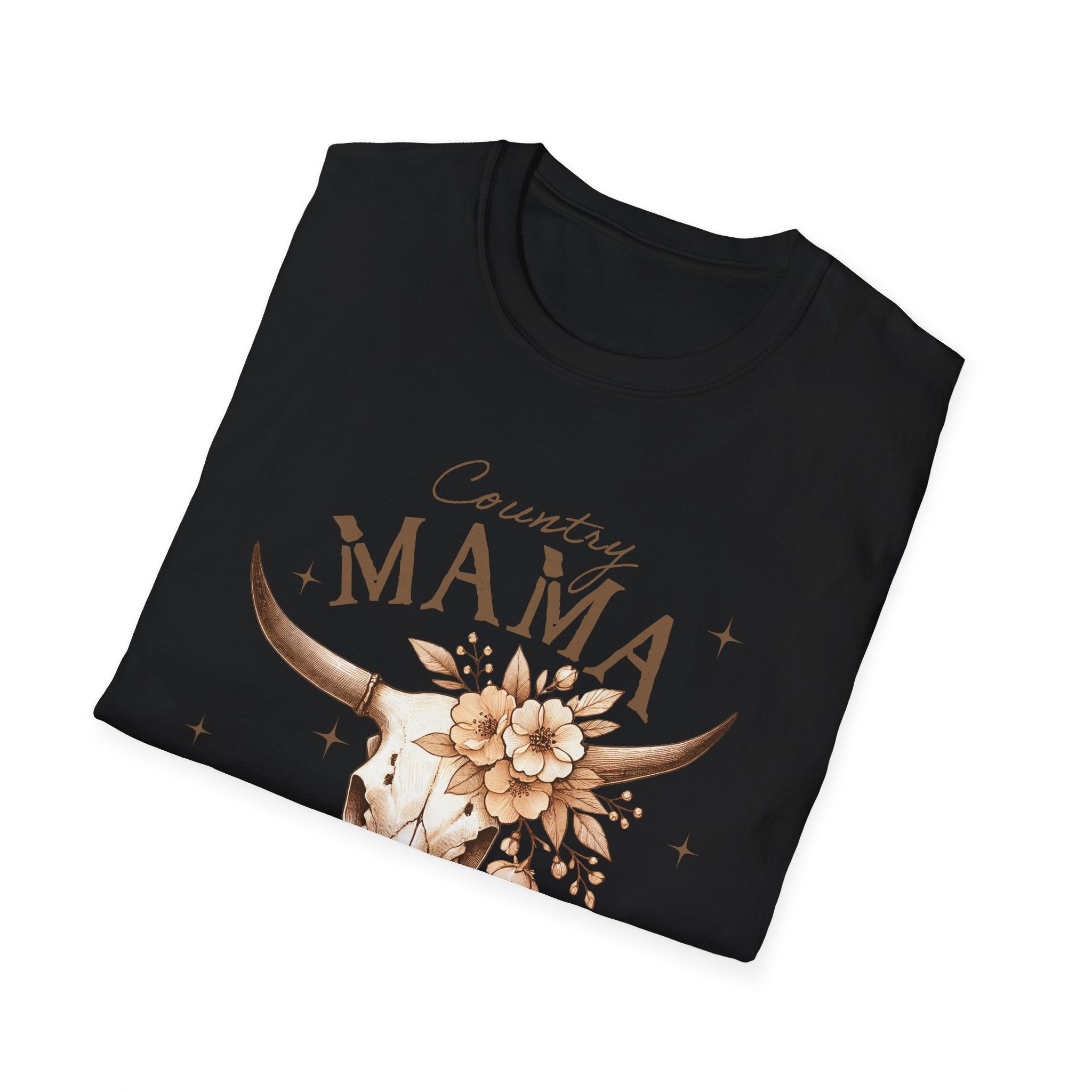 Country Mama T-Shirt — Floral Longhorn Skull Graphic